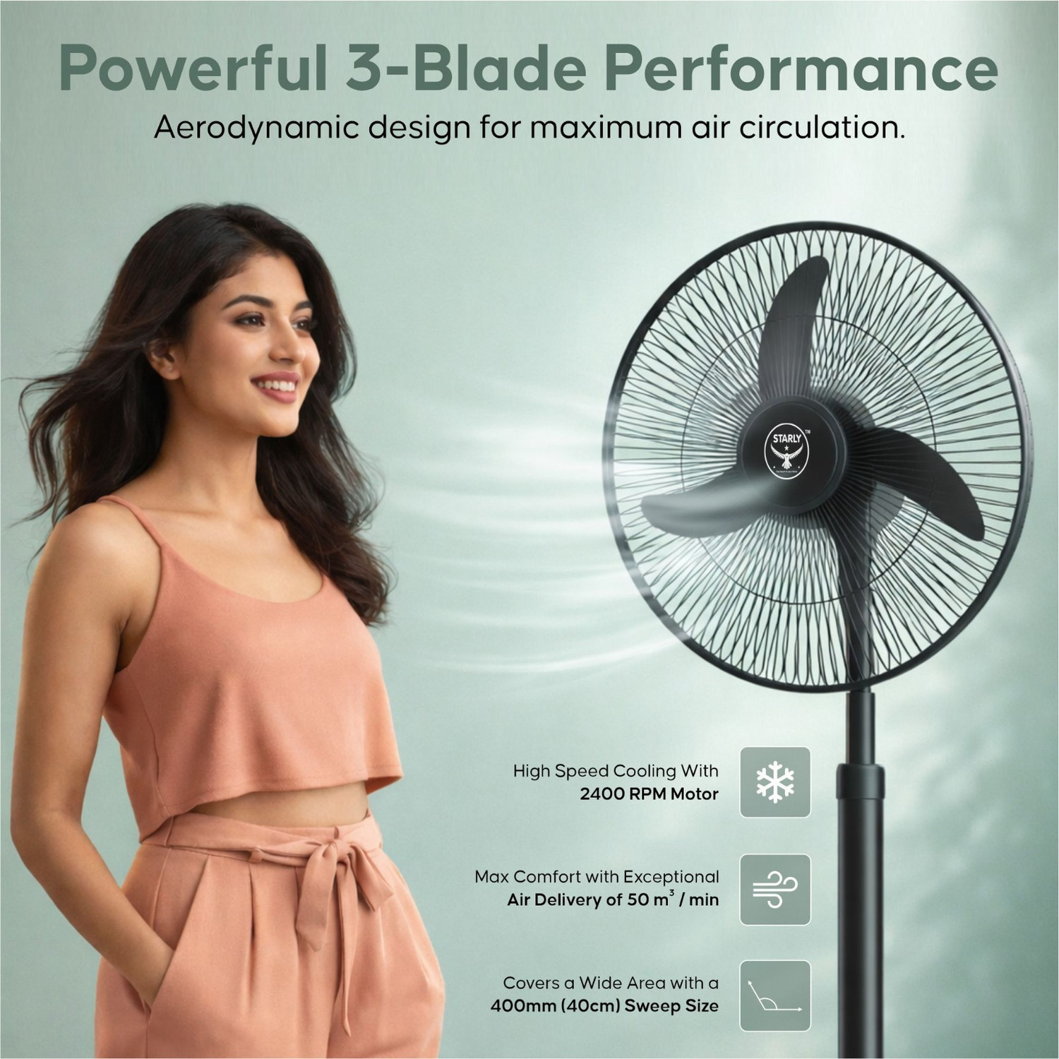 Image of Starly 16 Inch Fan | Copper Motor | High Speed with 2 Year Warranty Ultra High Speed 400 mm Pedestal Fan