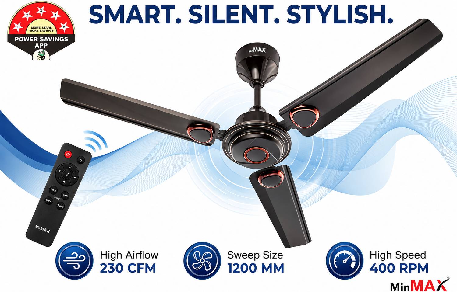 MinMAX 48 Inch BLDC Ceiling Fan with Remote, Brown - Image 3