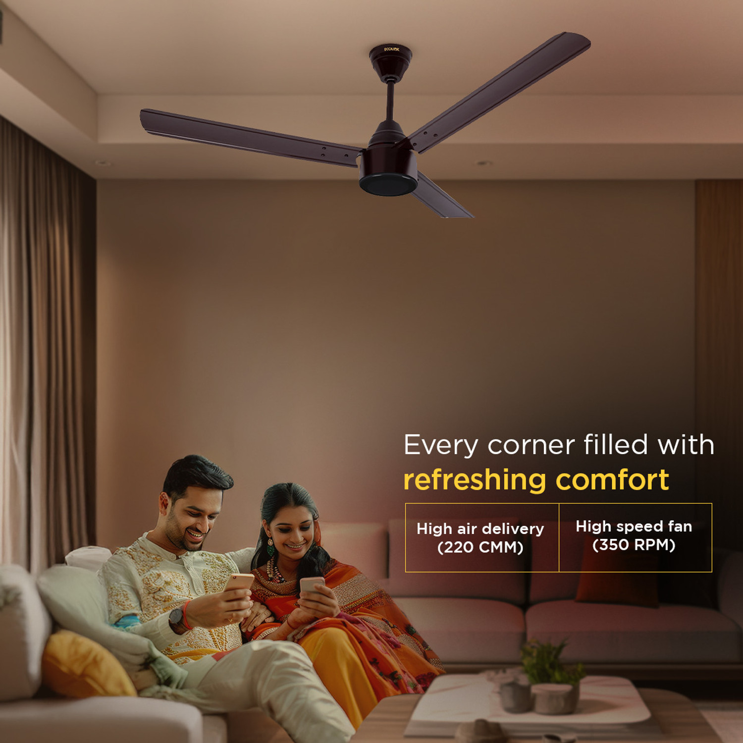 Image of EcoLink 915006706702 with 2 Year Warranty BLDC Motor 1200 mm Ceiling Fan