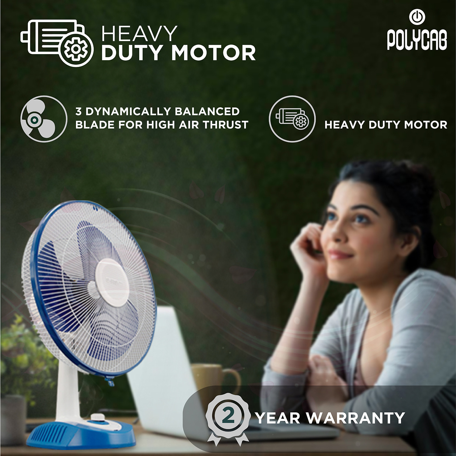 Image of Polycab Aery with 2 Year Warranty Silent Operation 400 mm Table Fan