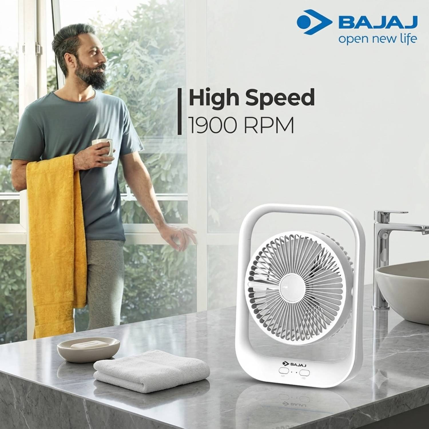 BAJAJ USB Rechargeable Battery Fan LED Light | High Speed & Ultra-Portable Design with 12 Months Warranty Ultra High Speed, BLDC Motor, Anti Dust, High Air Delivery, Underlight 85 mm Table Fan