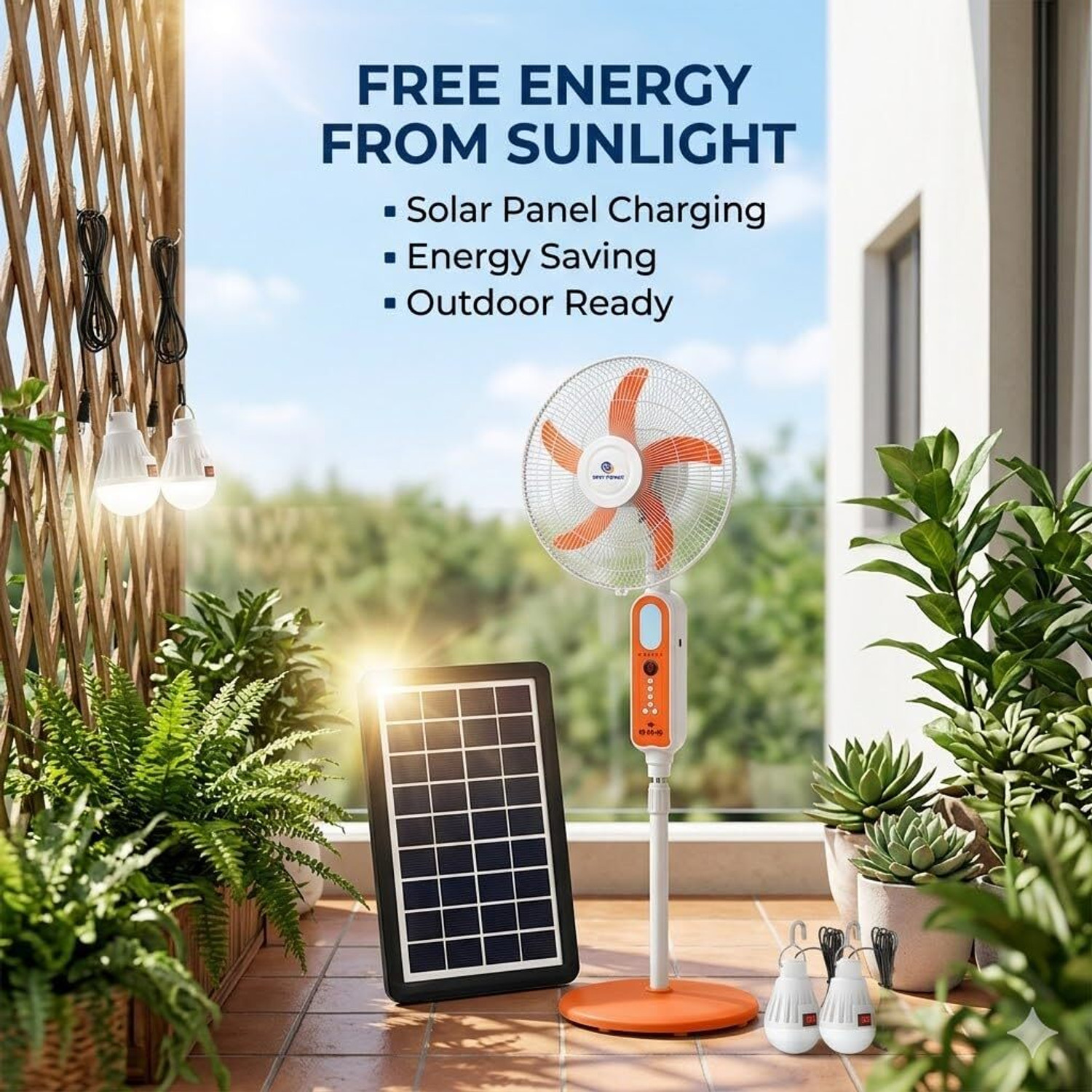 Image of Lipzie Solar Standing Fan with Lithium Battery | Adjustable Speed Cordless Cooling Fan with 1 Year Warranty 90 mm Pedestal Fan