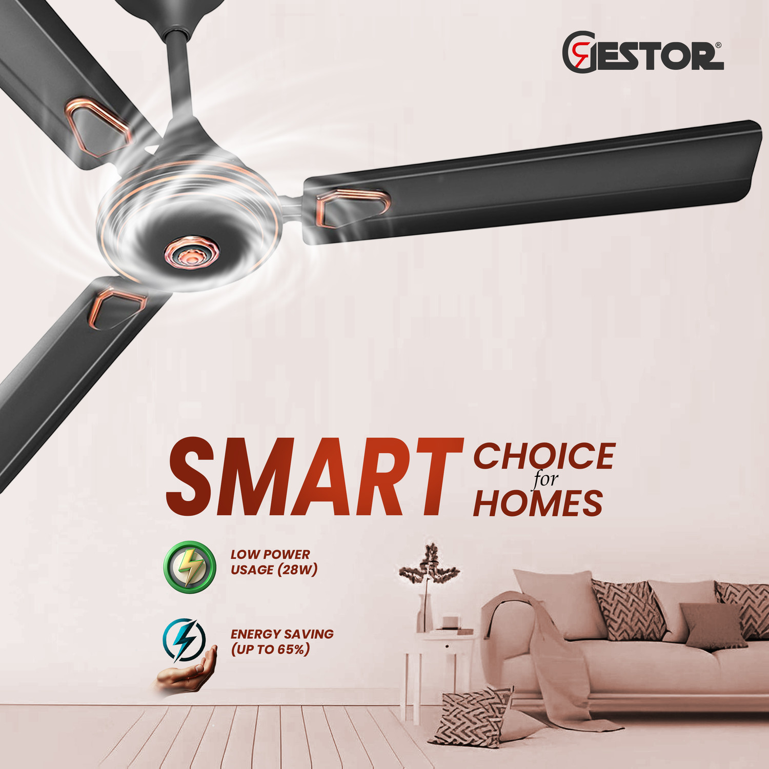 Image of GESTOR Avenzo | BLDC | Super Hi Speed 48 inch with 5 Year Warranty Anti Dust, BLDC Motor with Remote, Energy Saving, Silent Operation 1200 mm Ceiling Fan