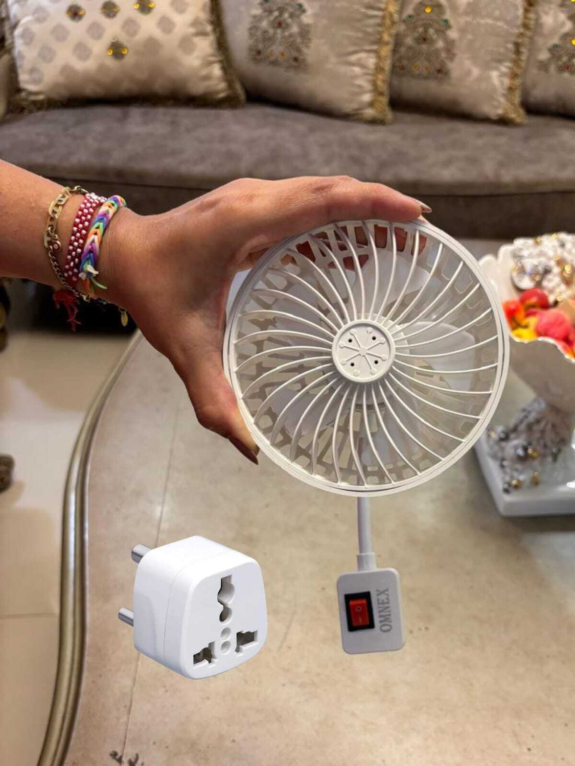 Image of omnex Mini Compact 5-Inch Fan with On /Off Switch and 360 degree Adjustable Hose Pipe High Air Delivery Wall Fan