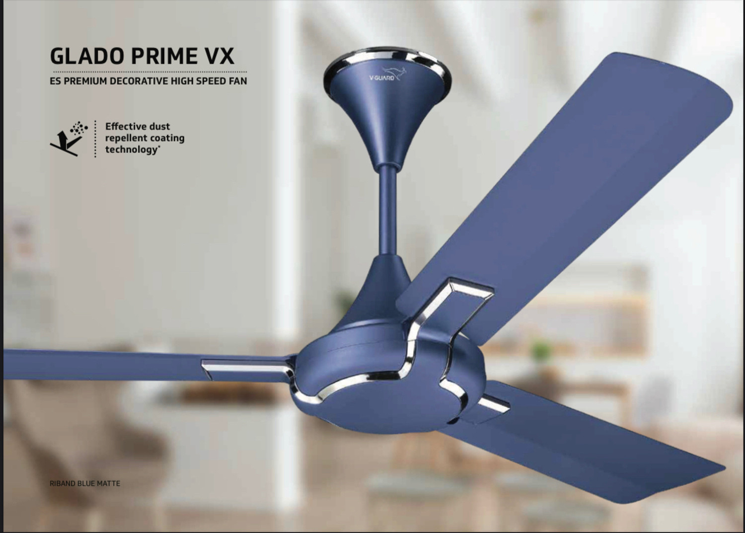 Image of V-Guard Glado Prime 400 VX Premium Decorative Ceiling Fan with 3 Year Warranty Ultra High Speed 1200 mm Ceiling Fan