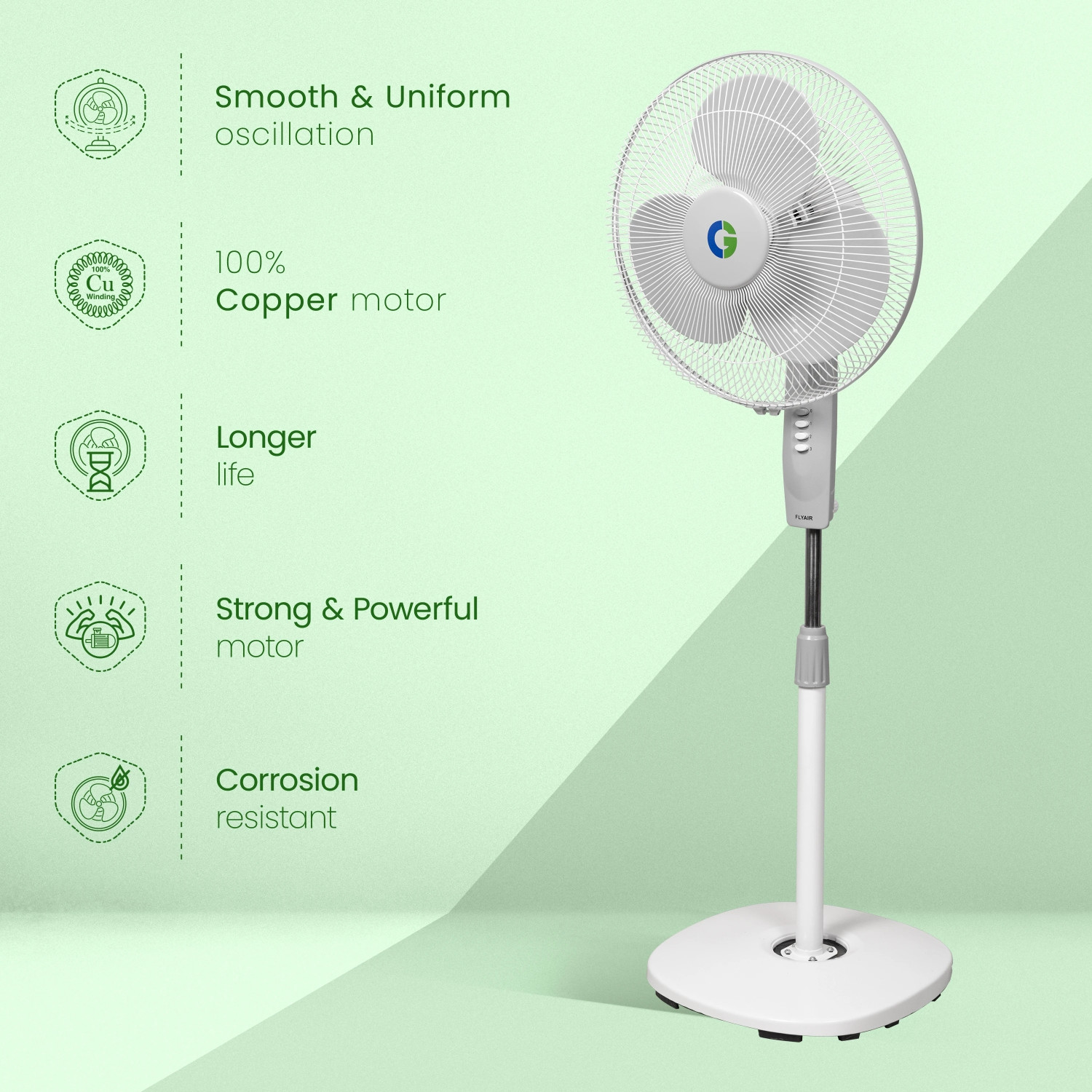 Image of CG Flyair pedestal fan with 1 Year Warranty 400 mm Pedestal Fan (Cloud White | Pack of 1)