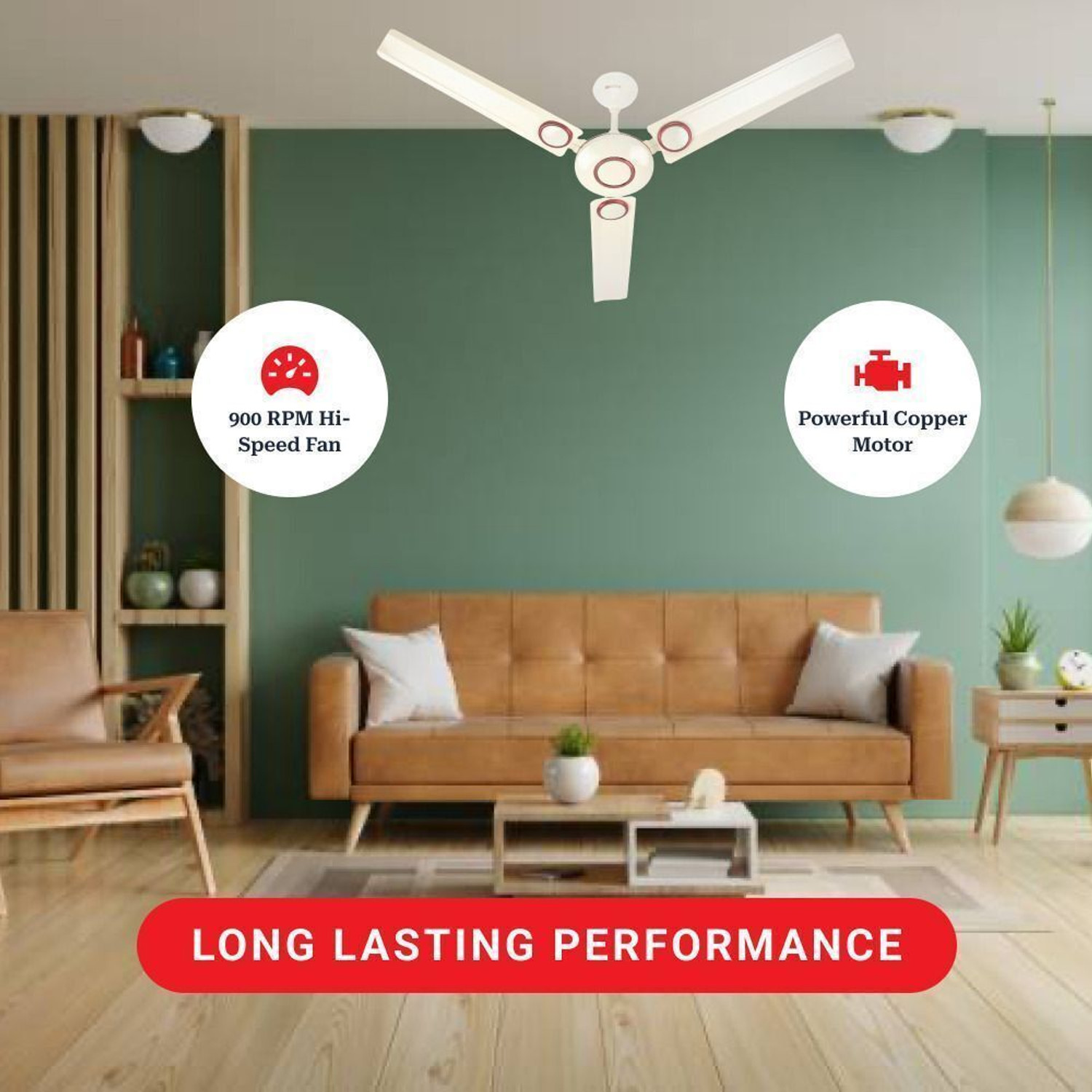Image of Kanishka Racer Pk2 Ivory Copper | High Speed with 24 Months Warranty Ultra High Speed, Anti Dust, Anti Rust, Energy Saving, High Air Delivery 1200 mm Ceiling Fan