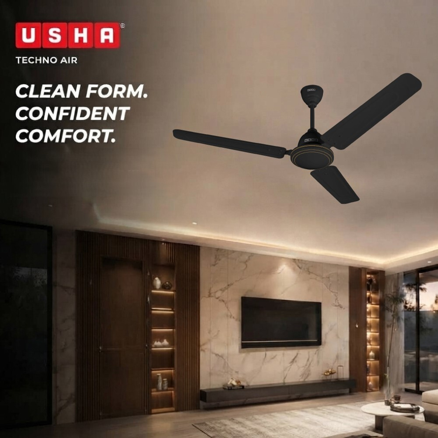 Image of USHA CF TECHNOAIR R 1200MM BLK 5ST BLDC E ISI with 36 Months Warranty BLDC Motor with Remote 1200 mm Ceiling Fan (5 Star | Black | Pack of 1)