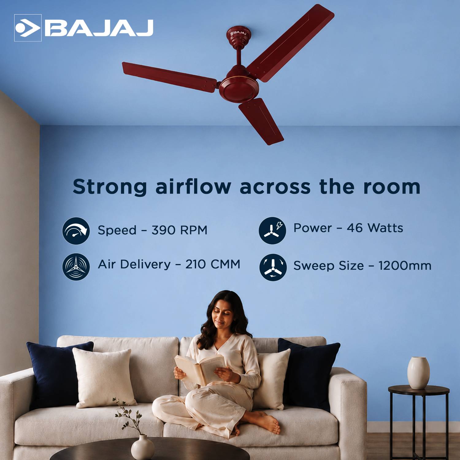 BAJAJ Crest Turbo 1200mm Brown Ceiling Fan - Image 4