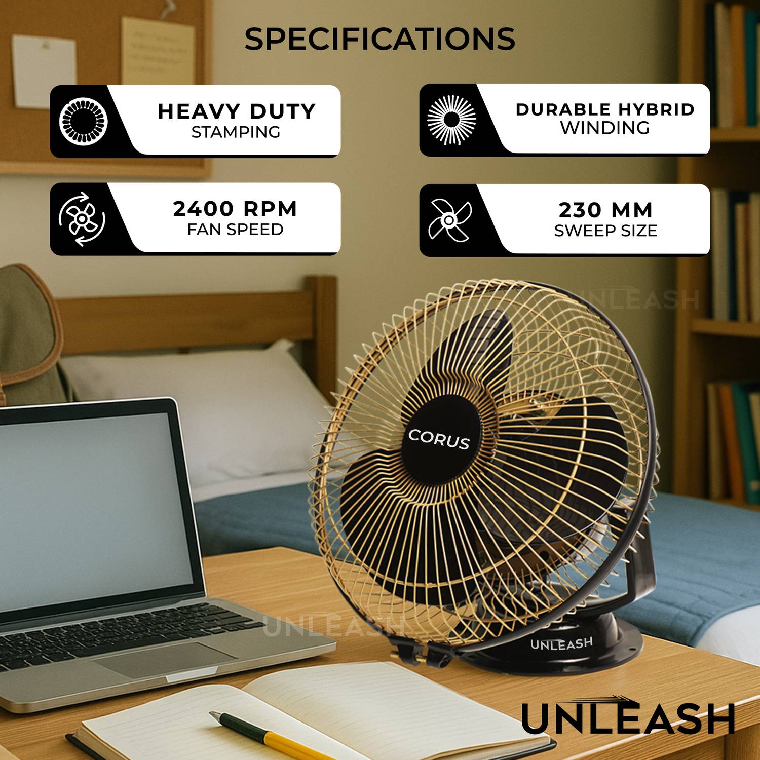 unleash Corus 9inch Metal Jaali Wall Fan - Image 3
