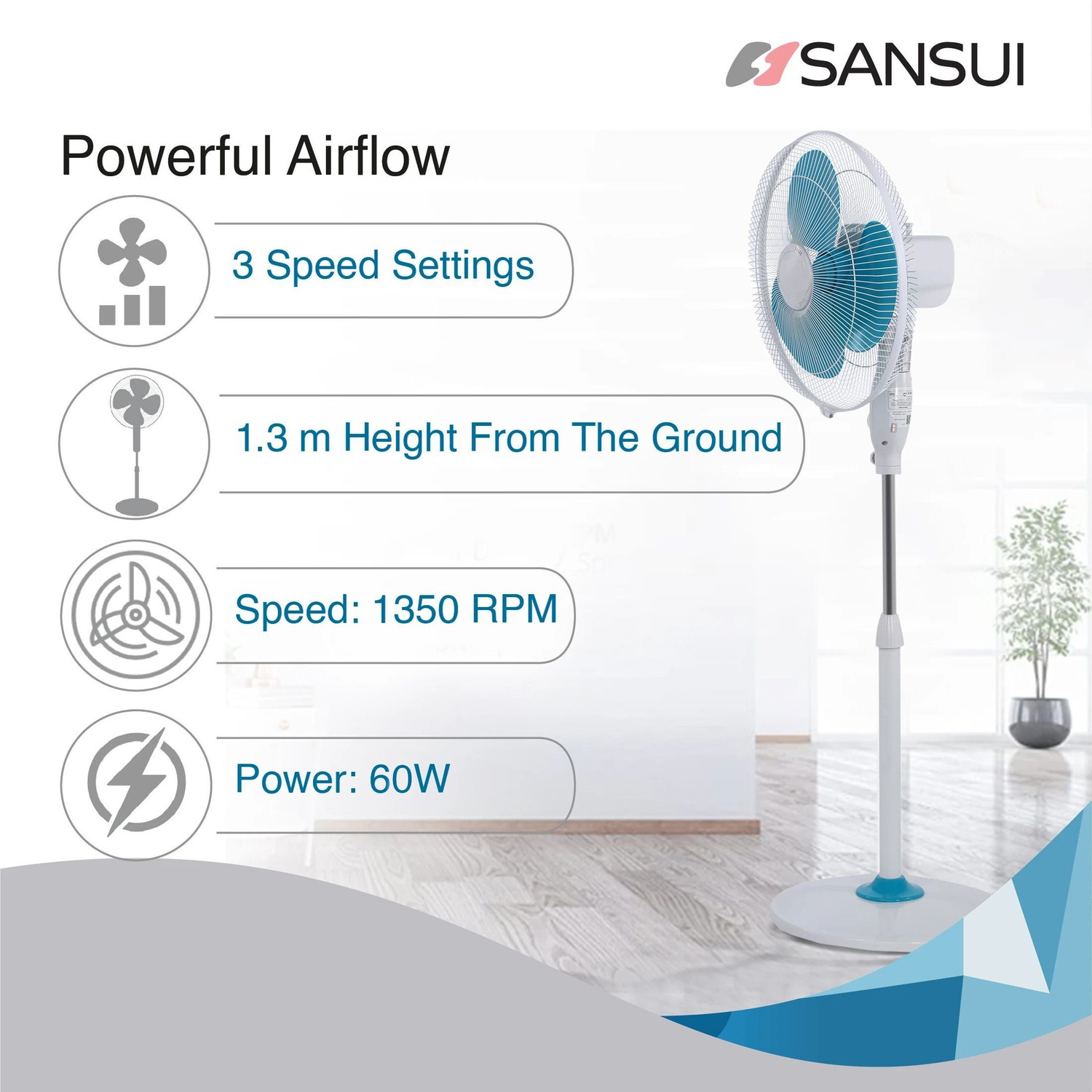 Image of Sansui Chetak Speed with 1 Year Warranty 400 mm Pedestal Fan