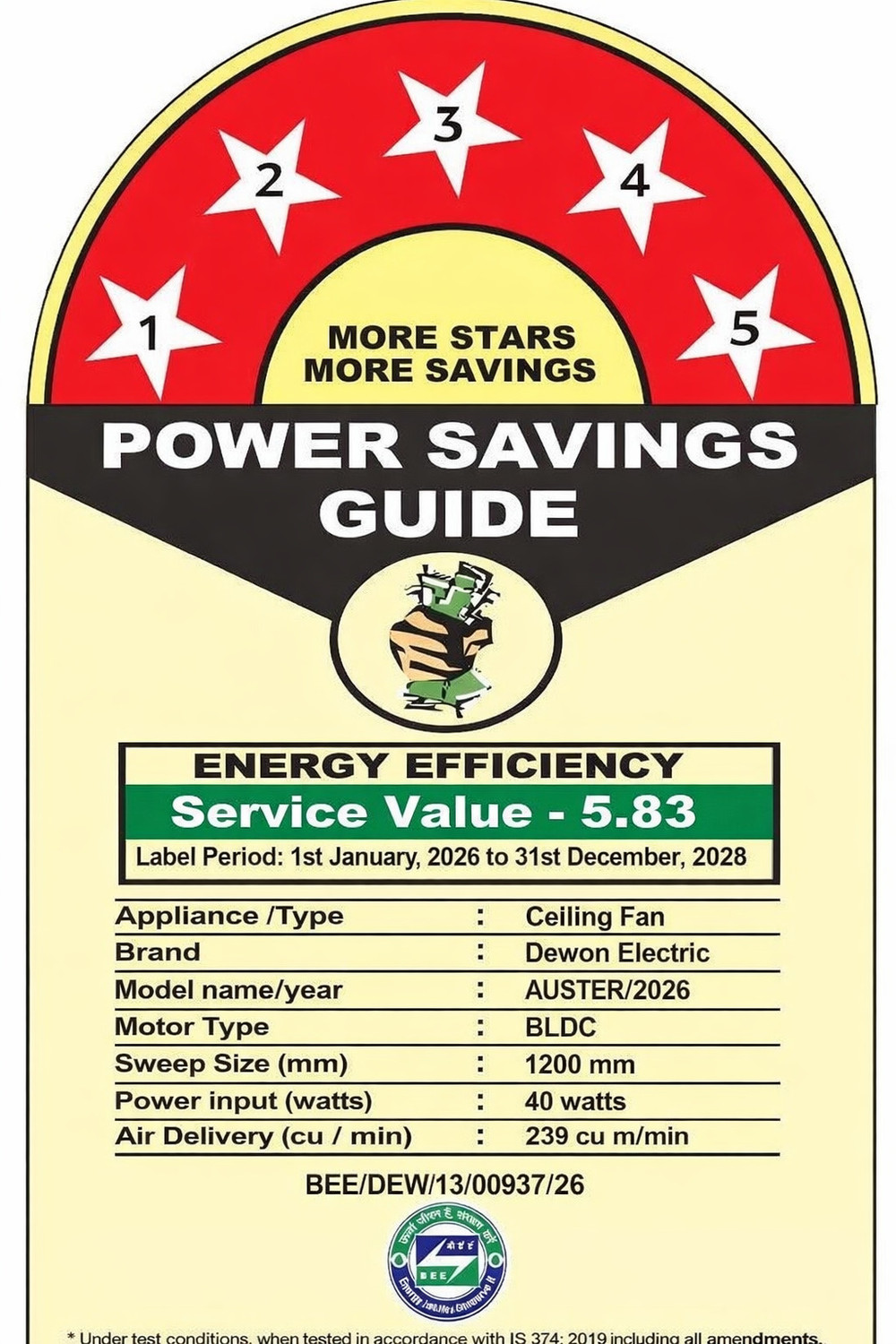 Image of Dewon Electric Auster BLDC 40W Energy Efficient | 239 CMM High Air Delivery with 2 Year Warranty Remote Controlled, Silent Operation 1200 mm Ceiling Fan