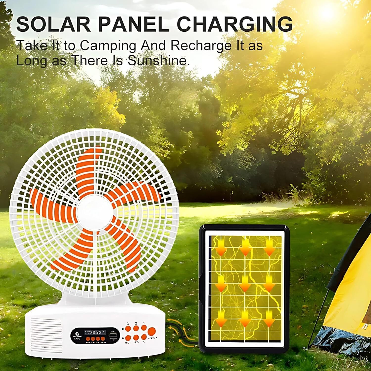 Image of Lipzie Solar Rechargeable 12-Inch Fan with Bluetooth Speaker, FM Radio, Night Light Solar Rechargeable 12-Inch Fan with Bluetooth Speaker, FM Radio, Night Light USB Fan, Rechargeable Fan, Led Light