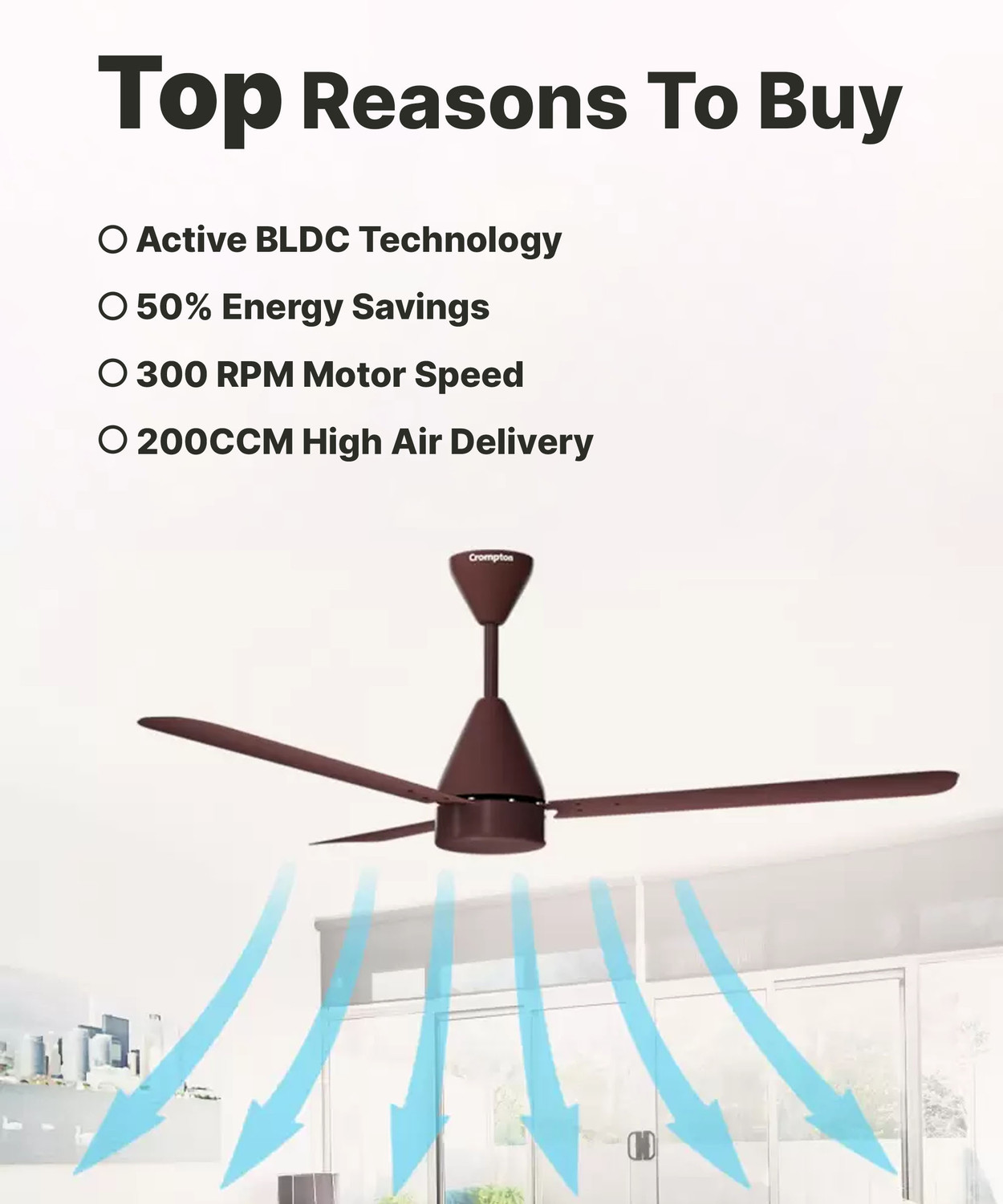Image of Crompton Energion Hyperjet | BLDC Technology | Remote Control with 2 Year Warranty Energy Saving 1200 mm Ceiling Fan (5 Star | Brown | Pack of 1)