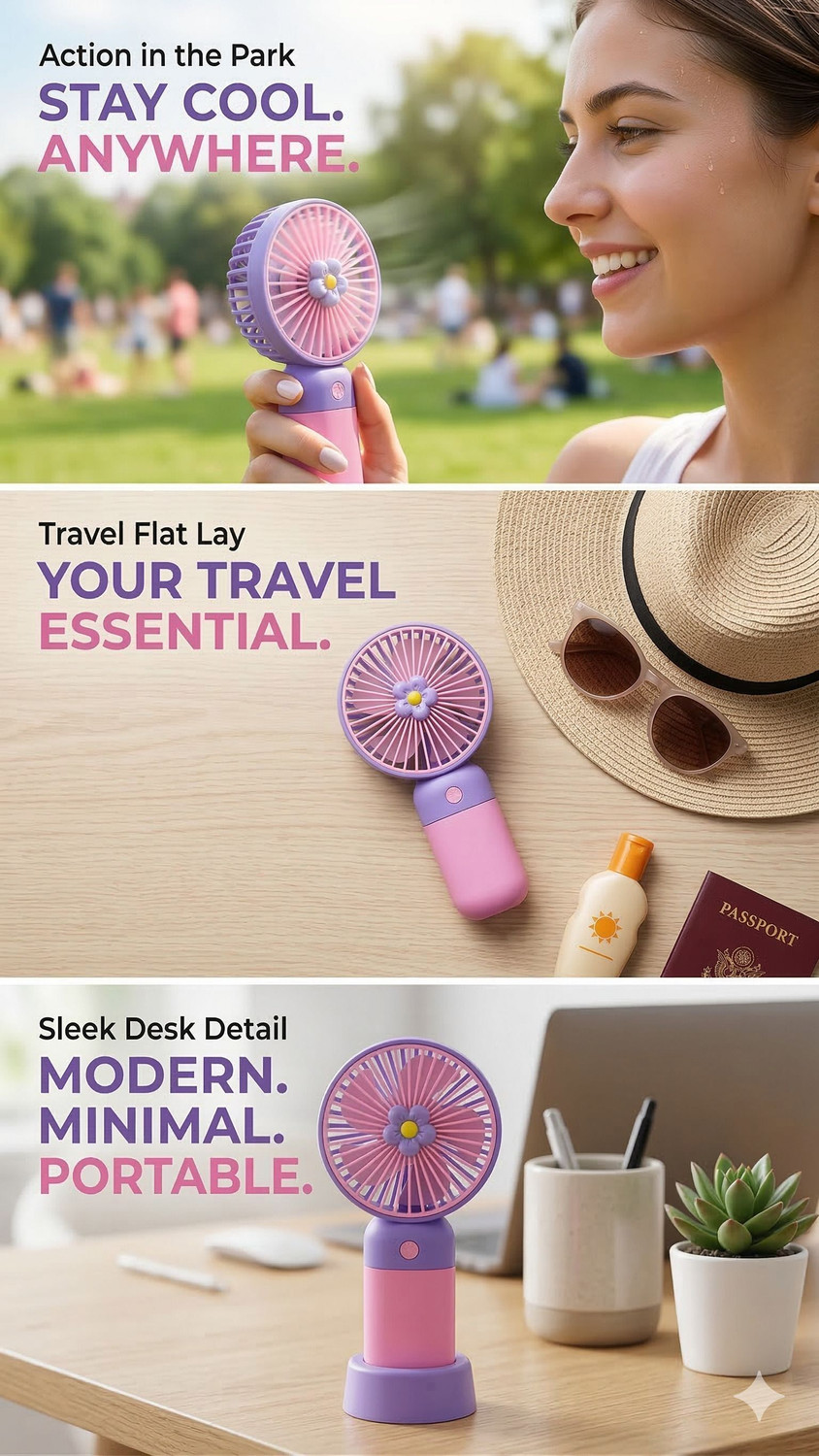 Image of Mardi Colorful Desktop Portable Fan Built-in Rechargeable Battery Operated Cooling Fan Silent Operation Table Fan