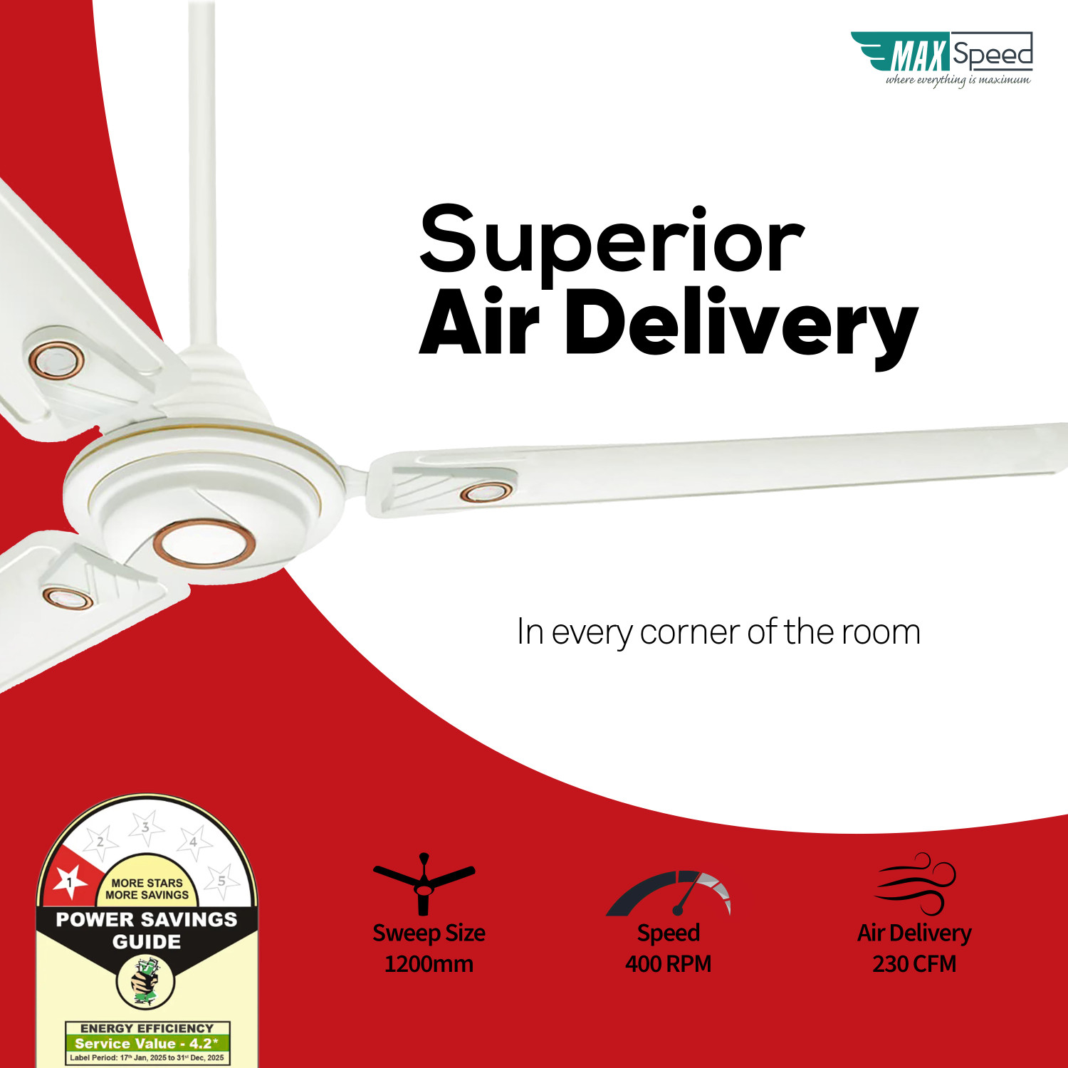 Image of Max Speed Bruno Brown | Ceiling Fan | for Small Room, Kitchen and Pooja Room with 12 Months Warranty Ultra High Speed 1200 mm Ceiling Fan