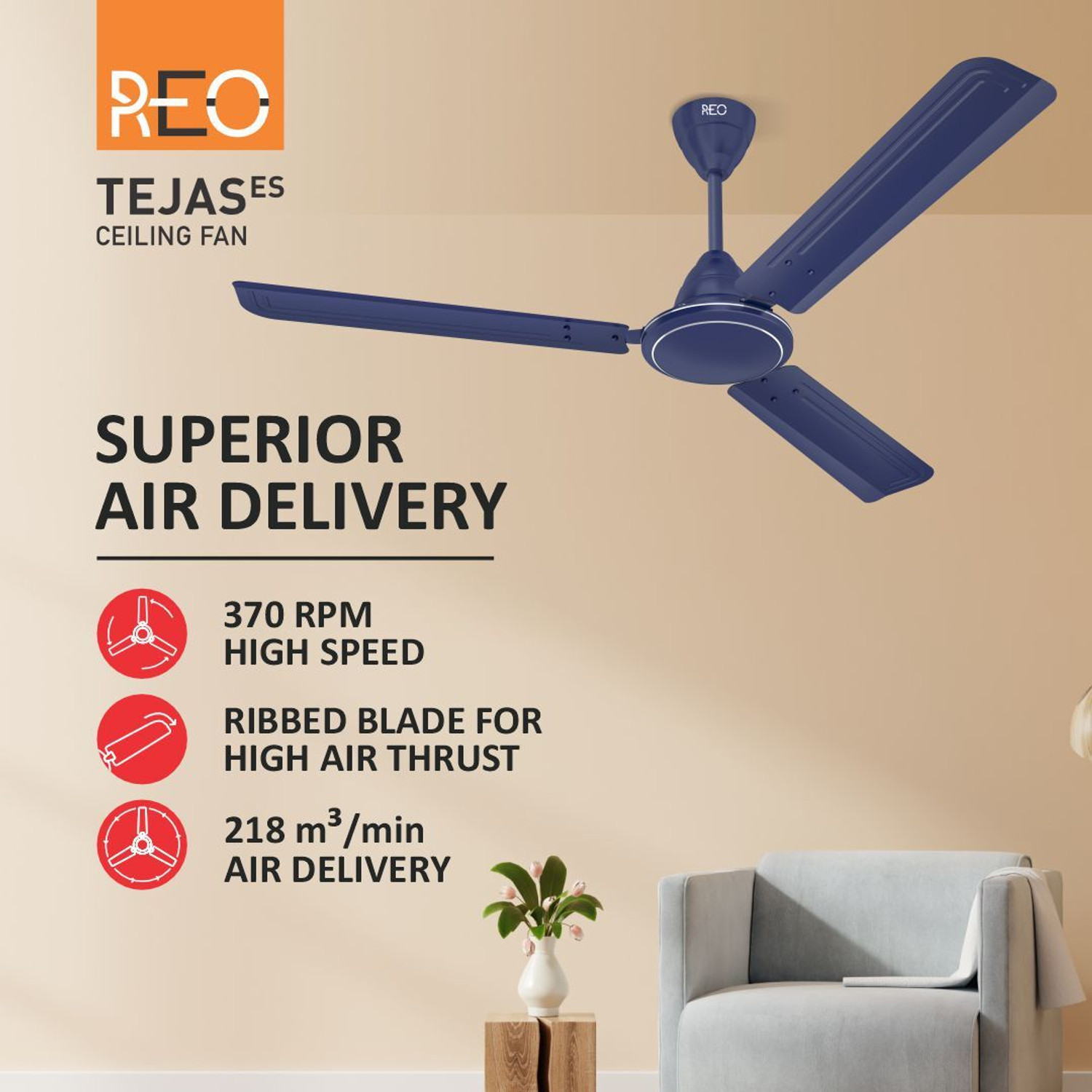 Image of HAVELLS Tejas|Low Noise|Energy Efficient|High Speed|Powerful Copper motor|Power Saving with 2 Year Warranty Energy Saving 1200 mm Ceiling Fan