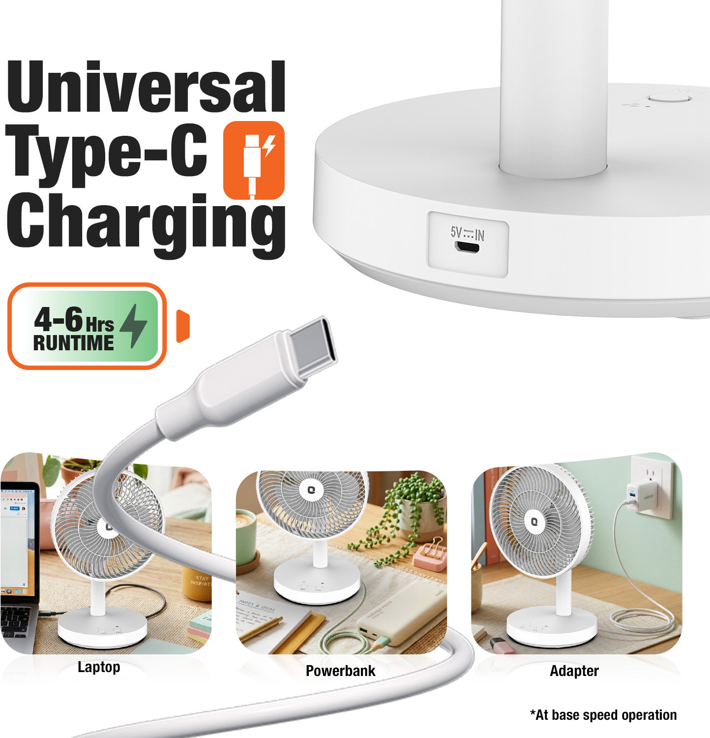 Image of Orient Electric Vento | Rechargeable Personal Fan | Quiet Operation | USB Type-C Charging with 1 Year Warranty Silent Operation 178 mm Table Fan