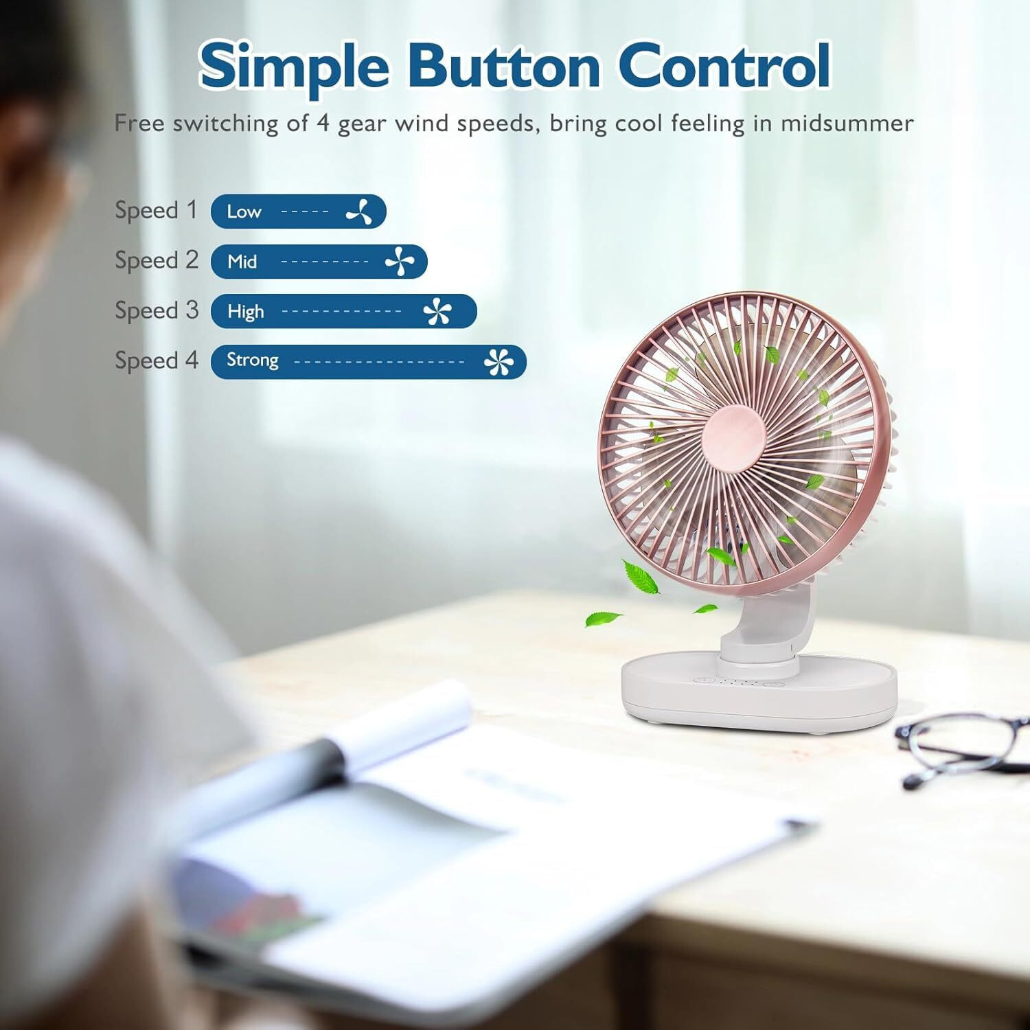 Image of LACCO Portable Rechargeable Fan USB Charging Personal Mini Fan for Home Office Bedroom Kitchen Table and Desktop USB Fan, USB Cable
