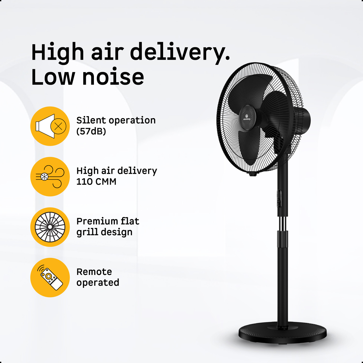 Image of Atomberg SilenceAire Hi-Speed6 SpeedSilent Pedestal FanHome&OfficeHeight Adjustable with 2 Year Warranty Silent Operation 400 mm Pedestal Fan