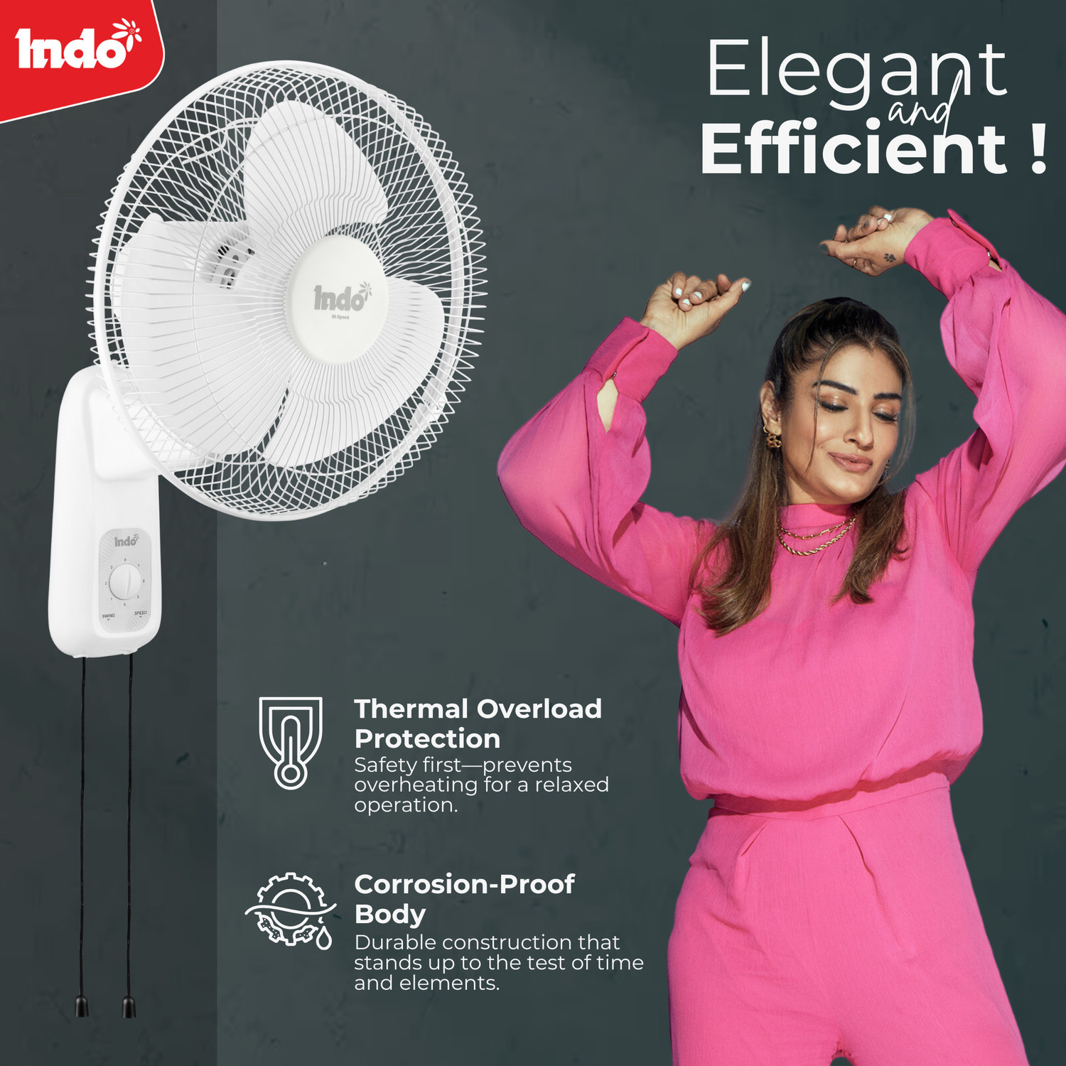 Image of Indo 16 inch High Speed Wall Fan ALPHA | 110 Watts | 3 speed Controls| 2 Years warranty| with 2 Year Warranty Energy Saving 400 mm Wall Fan