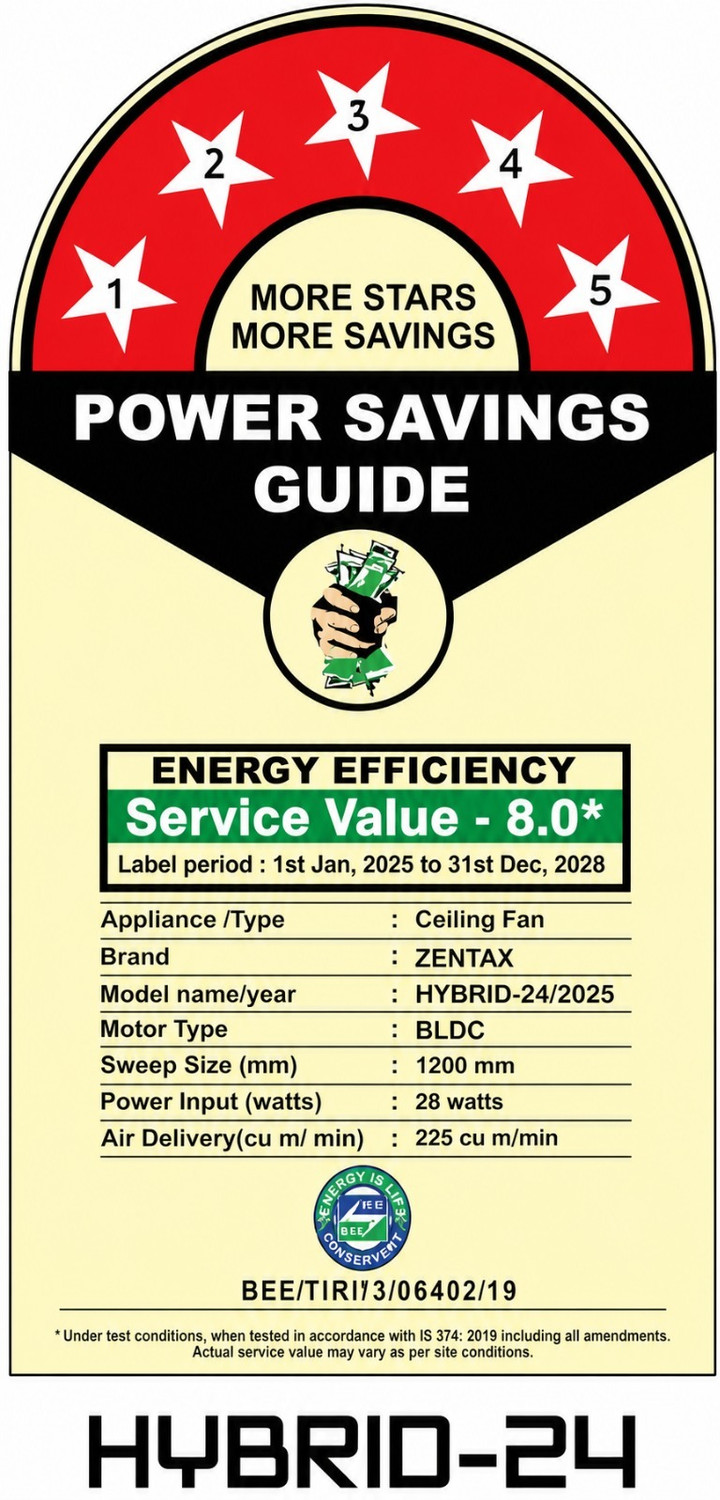 Image of ZENTAX Hybird24 (ZX-1) High Speed BLDC Ceiling Fan - 5 Star Rated with Remote BLDC Motor 1200 mm Ceiling Fan
