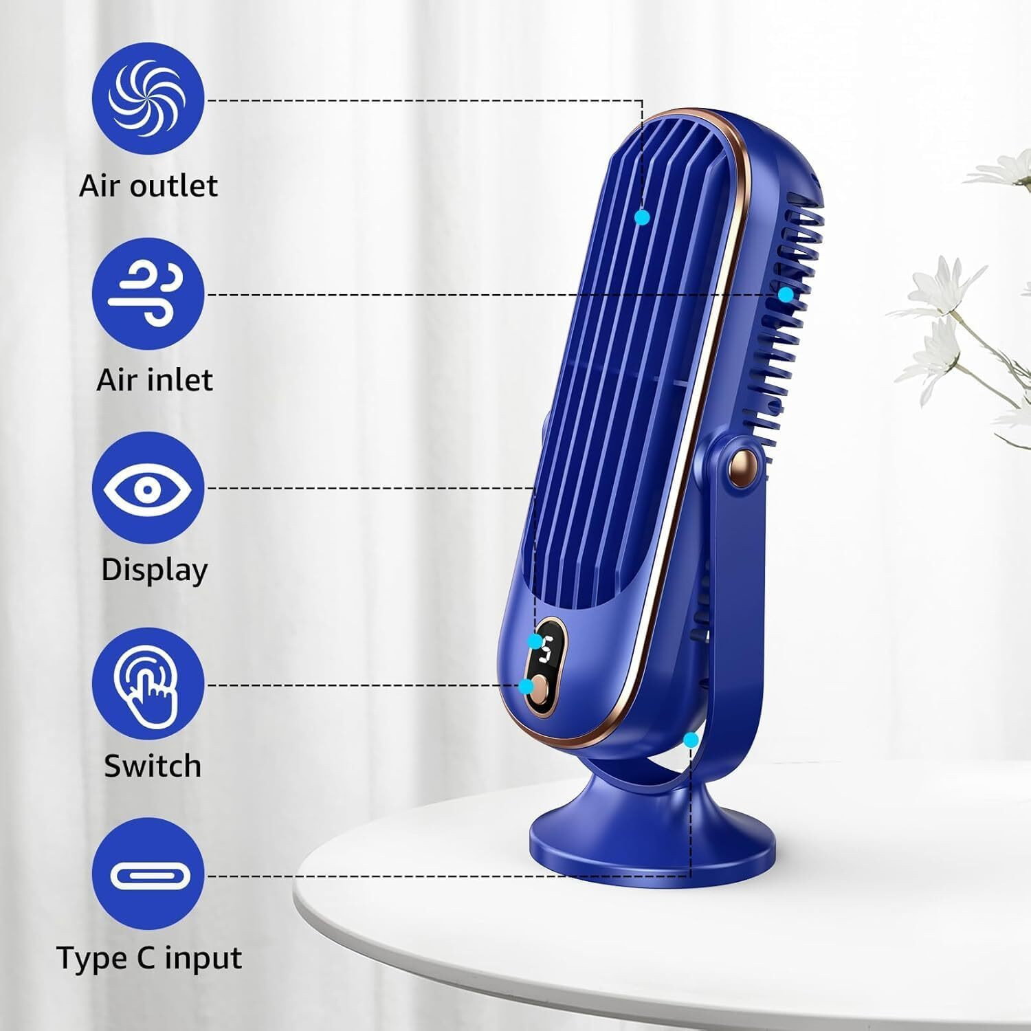 Image of Woomzy Table Fan Rechargeable Table Fan with LED Light High Speed Fan for Home Ultra High Speed 1400 mm Table Fan