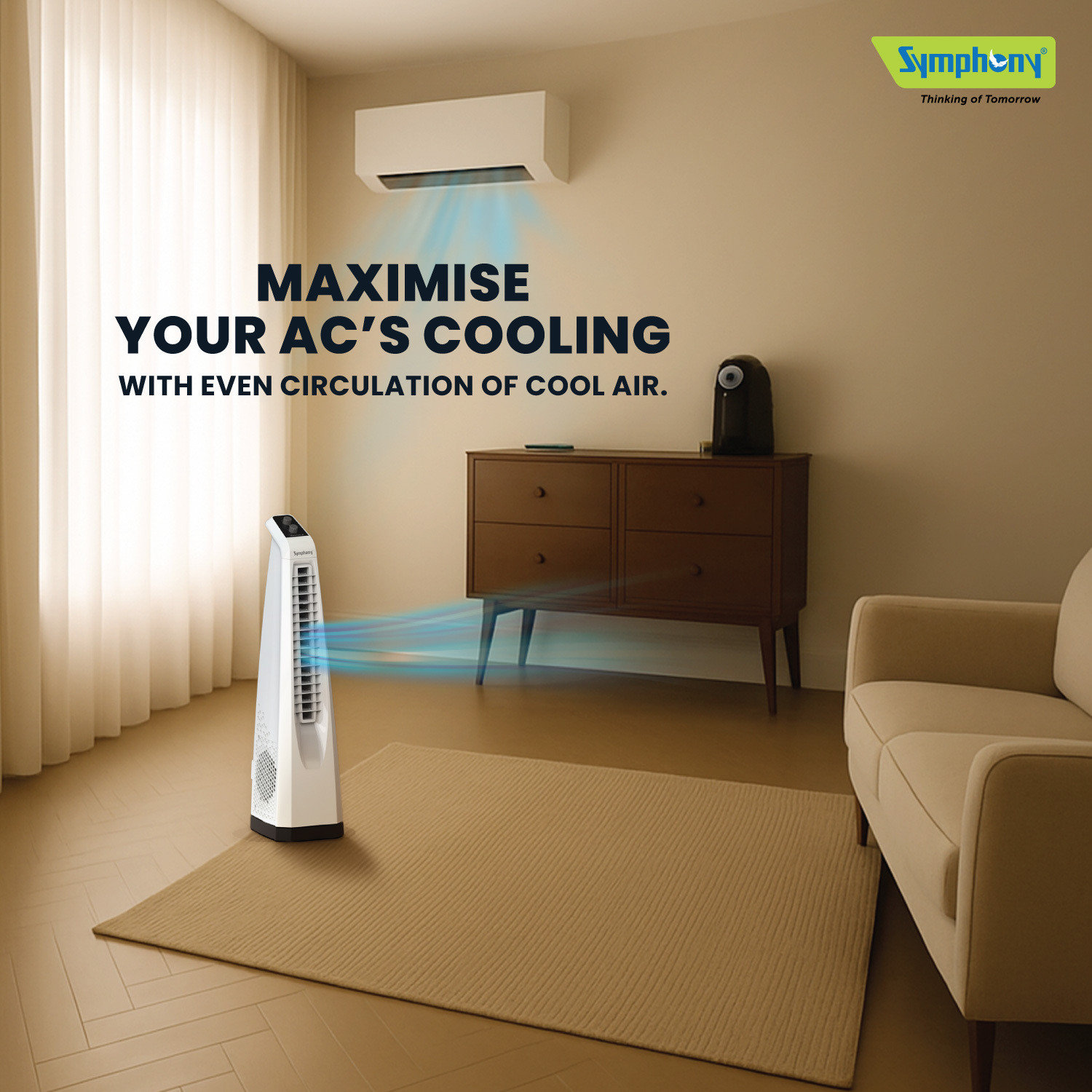 Image of Symphony Surround Jr | Compact Design with 12 Months Warranty Tower Fan (White | Pack of 1)