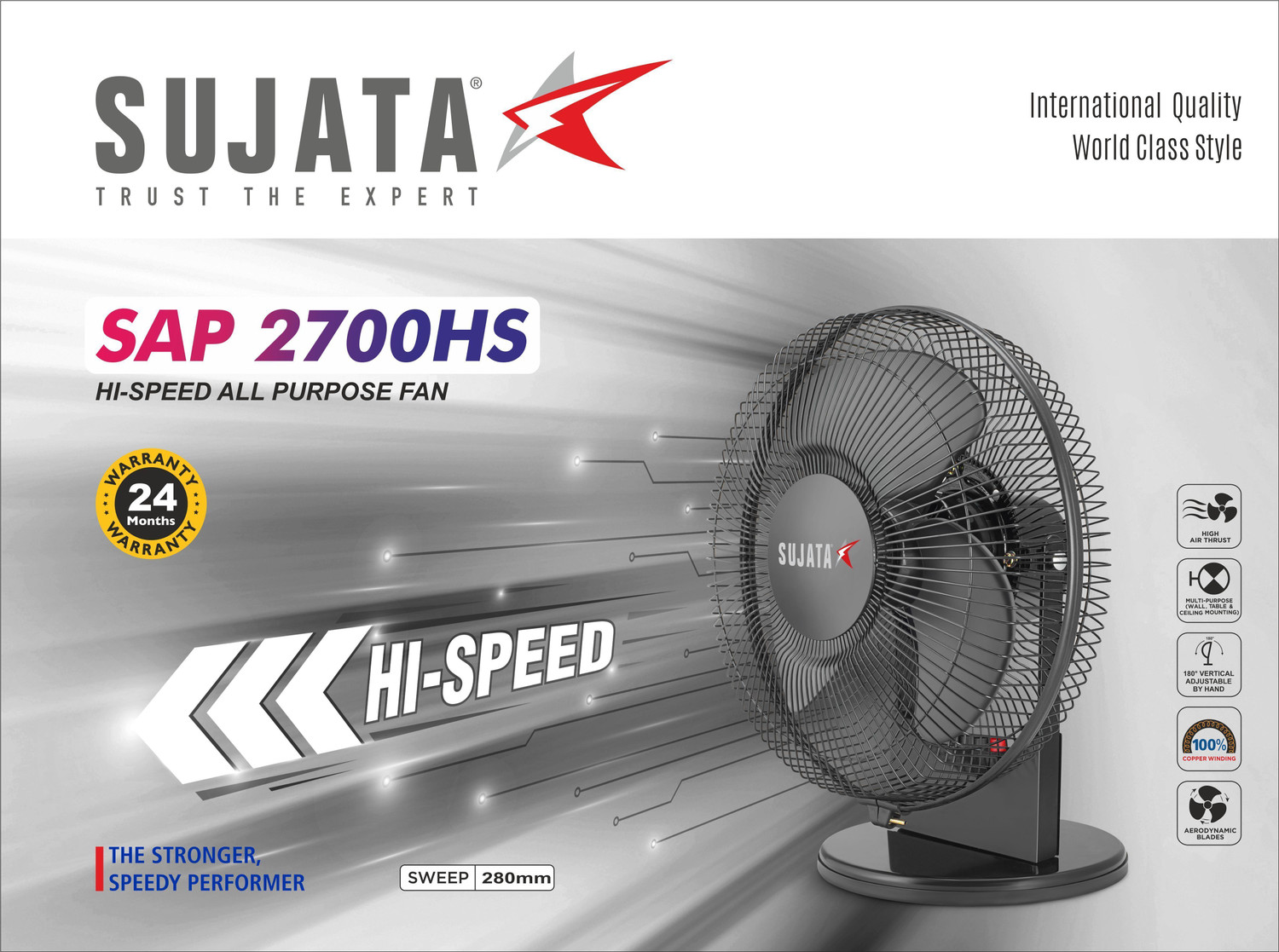 Image of SUJATA SAP 2700HS | High Speed with 2 Year Warranty High Air Delivery 280 mm Table Fan