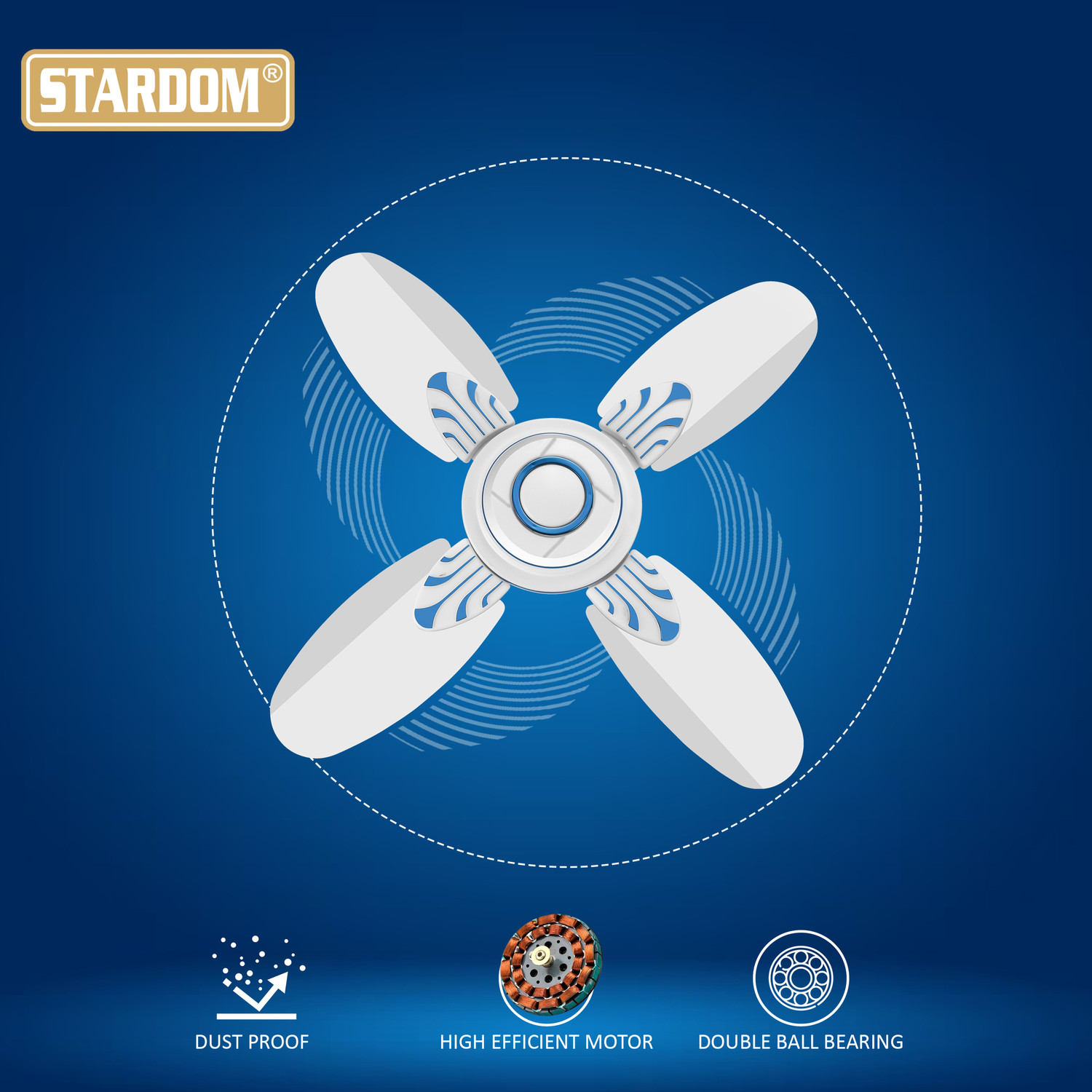 Image of Stardom st-EAGLE DECO 24 INCH white blue | Anti Dust | High Speed | Decorative with 24 Months Warranty Anti Dust 600 mm Ceiling Fan