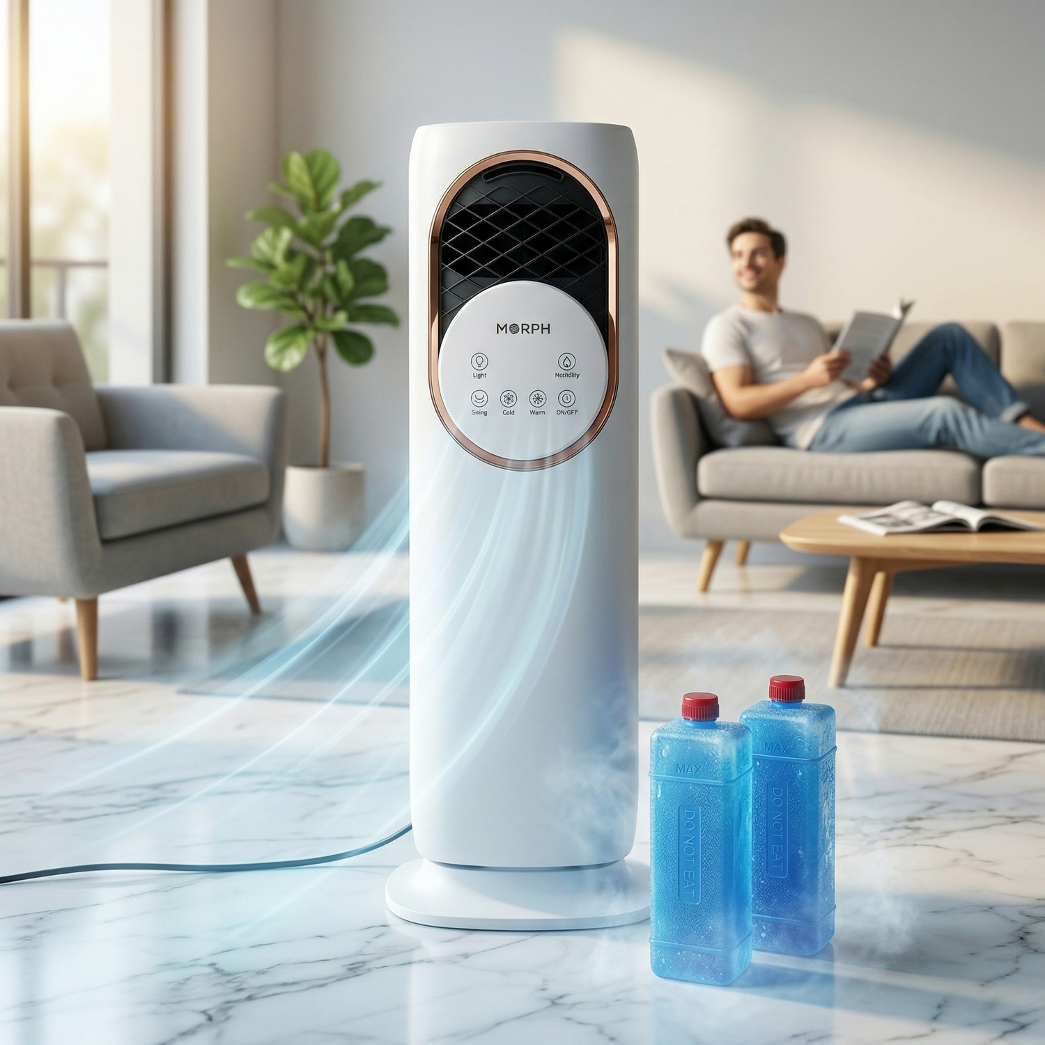 Image of Morph Snow Fire Ice Cooling | Tower Fan | with Ice Packs & Humidifier with 1 Year Warranty BLDC Motor, High Air Delivery, Silent Operation, Remote Controlled Tower Fan