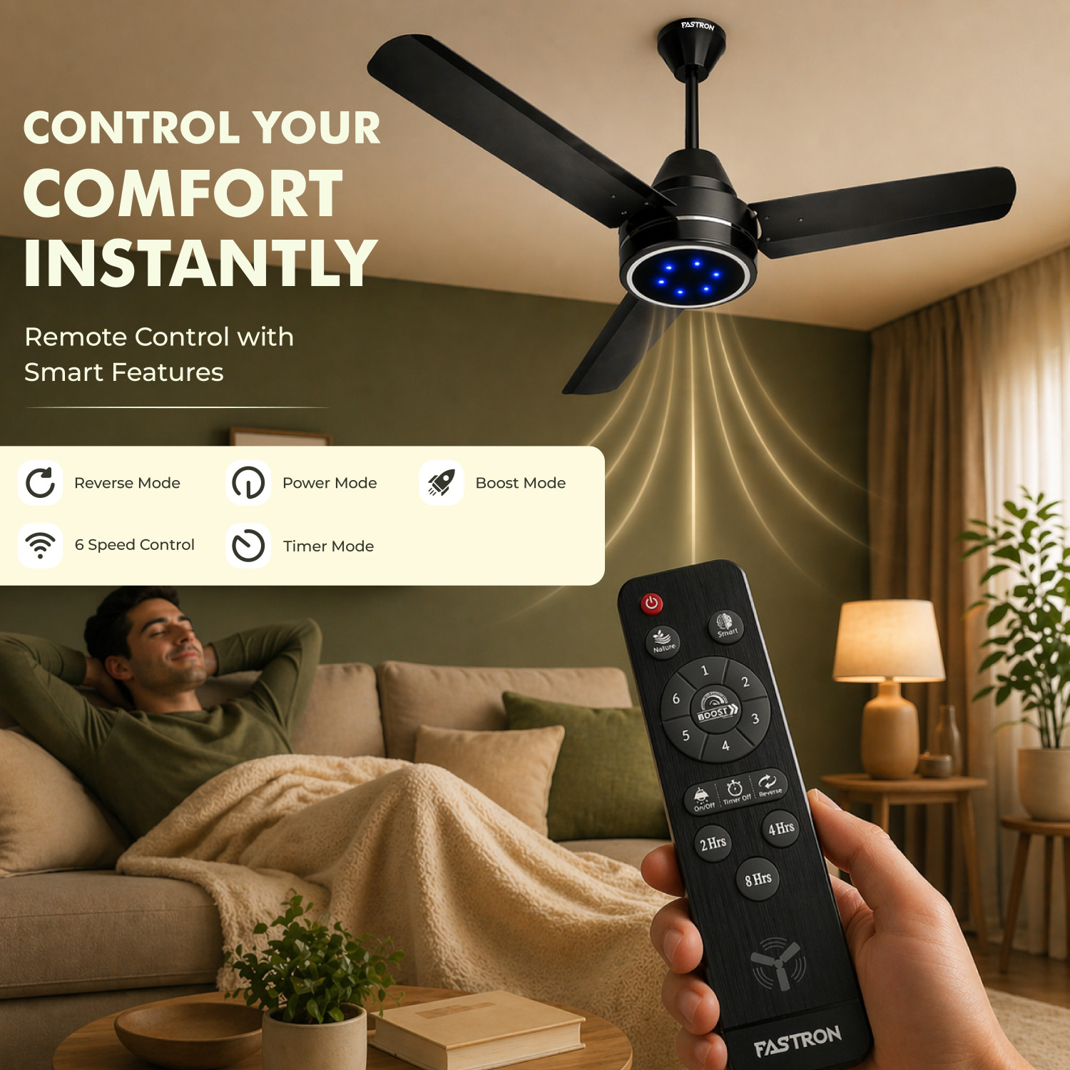 Image of FASTRON AeroBreeze Nytro BLDC Ceiling Fans with 60 Months Warranty BLDC Motor with Remote, Ultra High Speed, IoT Enabled, Energy Saving, High Air Delivery 1199 mm Ceiling Fan