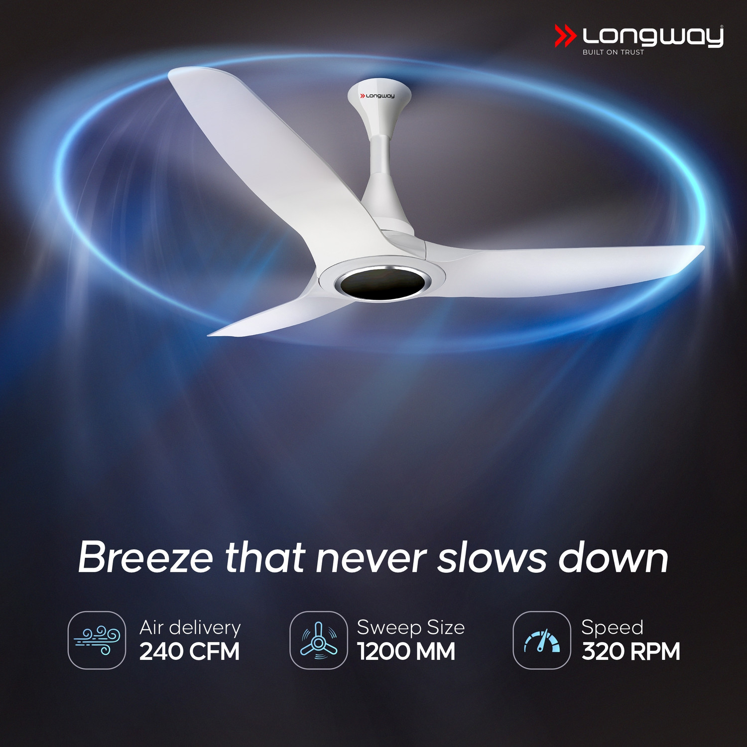 Image of Longway Glideon ABS Blade & Body | BLDC Motor | Remote Control | Decorative with 5 Year Warranty BLDC Motor with Remote 1200 mm Ceiling Fan