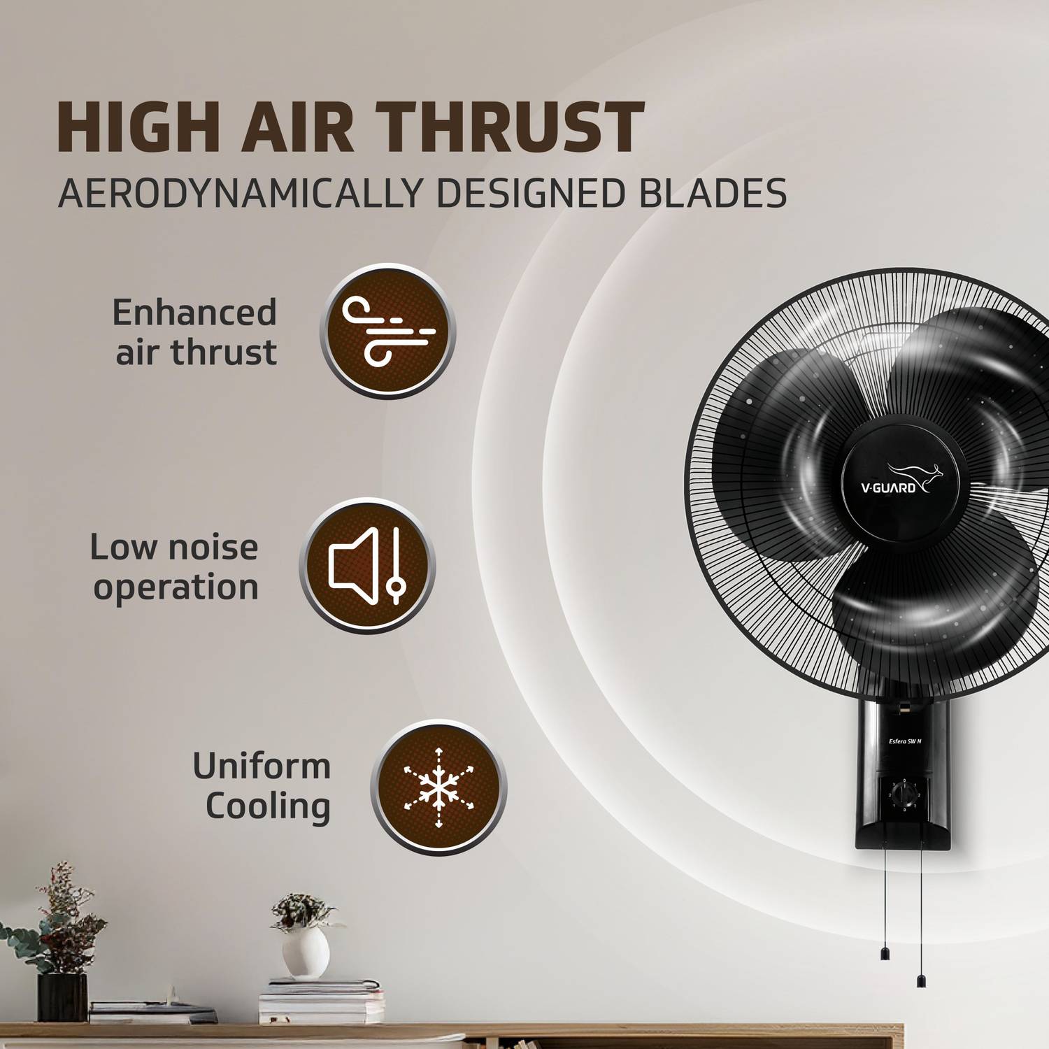 V-Guard Esfera SW N 400 mm Wall Fan Black - Image 4