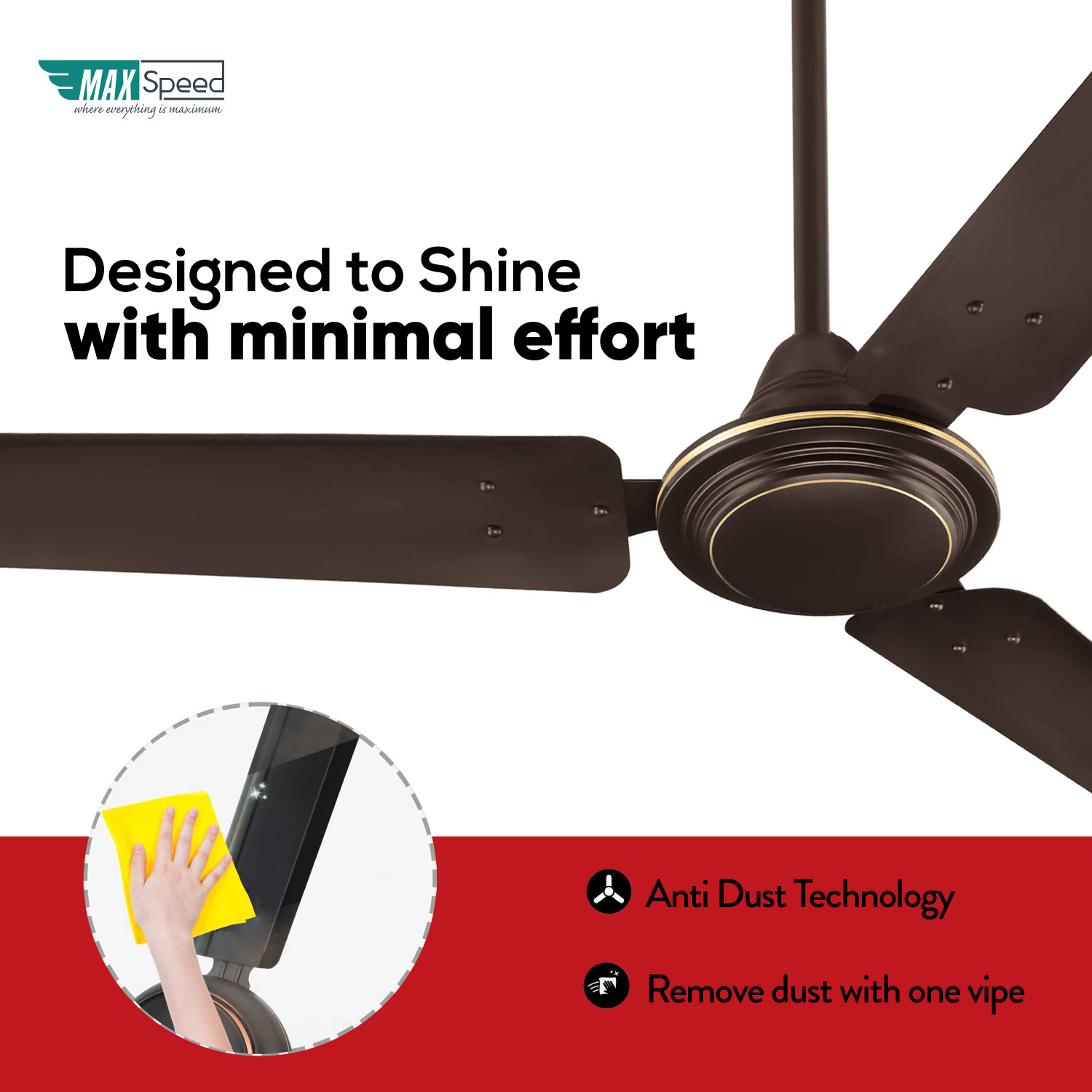 Image of Max Speed Classic | Ceiling Fan | for Small Room, Kitchen and Pooja Room with 12 Months Warranty Ultra High Speed 900 mm Ceiling Fan