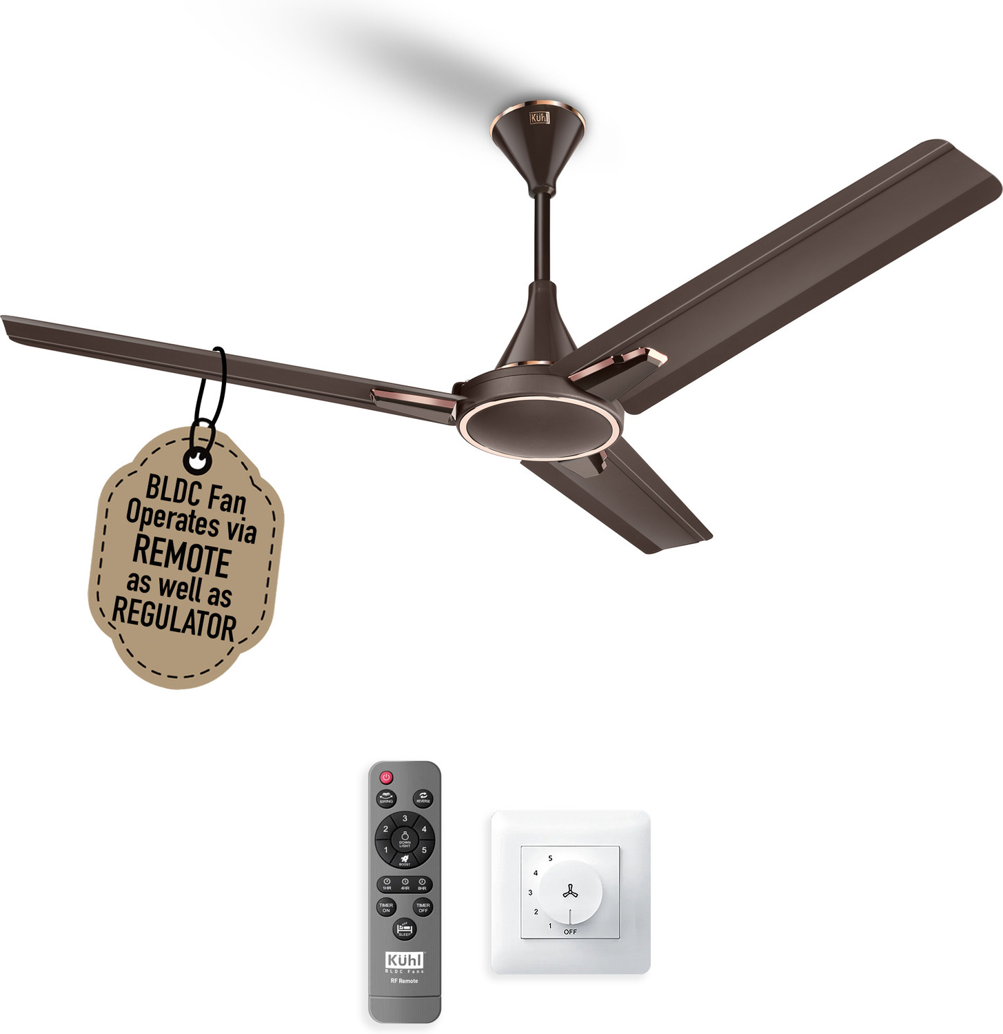 Image of KUHL Prima A1 Duo Power Saving BLDC Ceiling Fan | Remote & Regulator Operated BLDC Motor with Remote 1200 mm Ceiling Fan