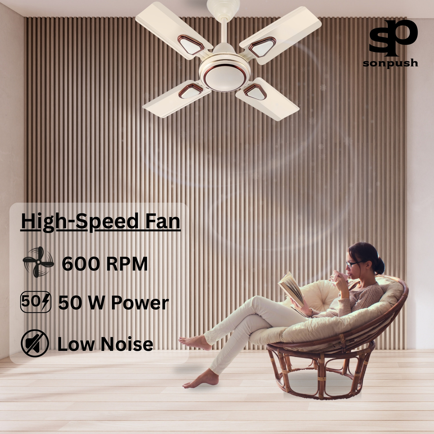 Image of Sonpush Glossy002 | 4 Blade | High Speed | Decorative with 2 Year Warranty Ultra High Speed 600 mm Ceiling Fan