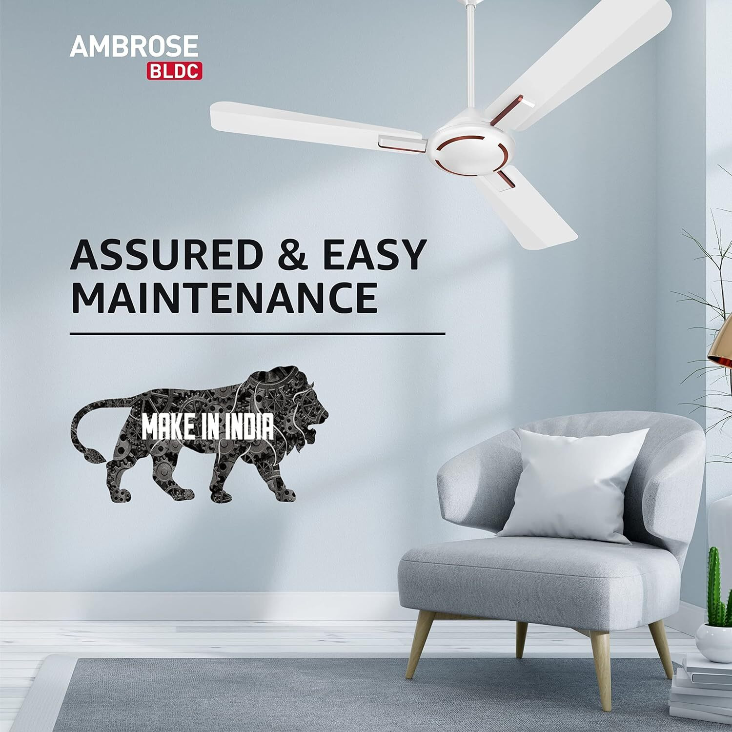 Image of HAVELLS Ambrose BLDC with 2 Year Warranty 1200 mm Ceiling Fan (5 Star | Pearl White Wood | Pack of 4)