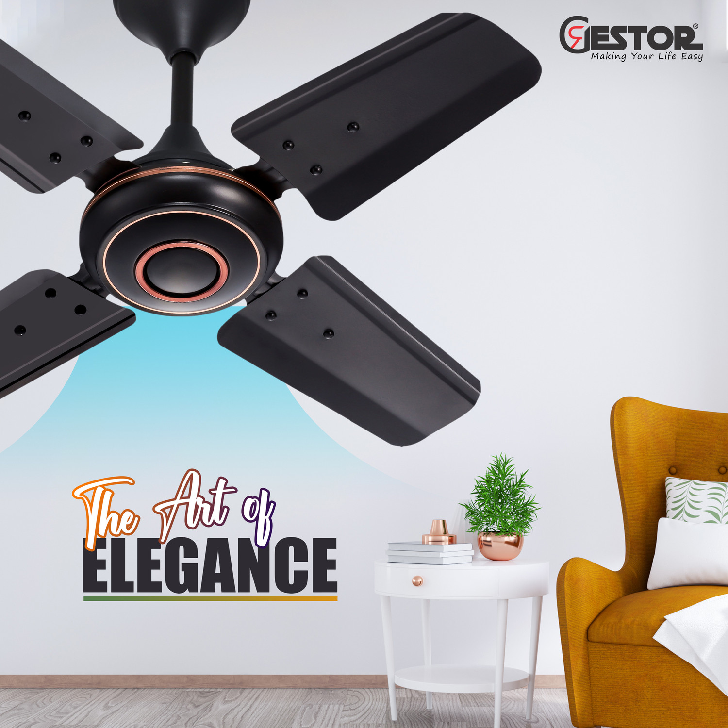 Image of GESTOR Phantom | Ultra High Speed | 24 inch Semi-Decorative with 36 Months Warranty Anti Dust 600 mm Ceiling Fan