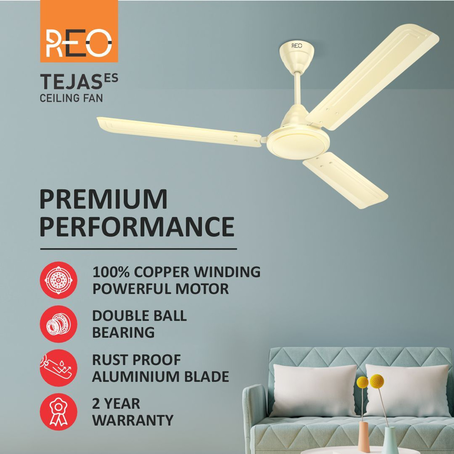 Image of HAVELLS Tejas|Low Noise|Energy Efficient|High Speed|Powerful Copper motor|Power Saving with 2 Year Warranty Energy Saving 1200 mm Ceiling Fan