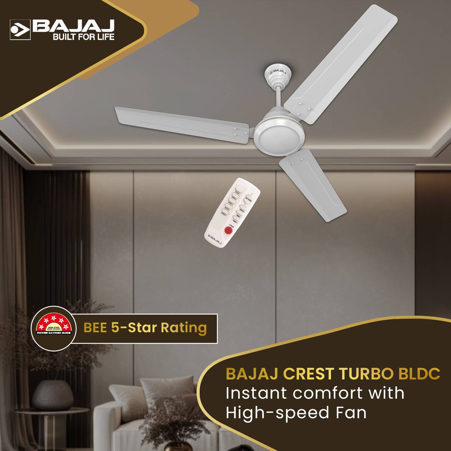 BAJAJ Crest Turbo BLDC 1200 mm Ceiling Fan - Image 3