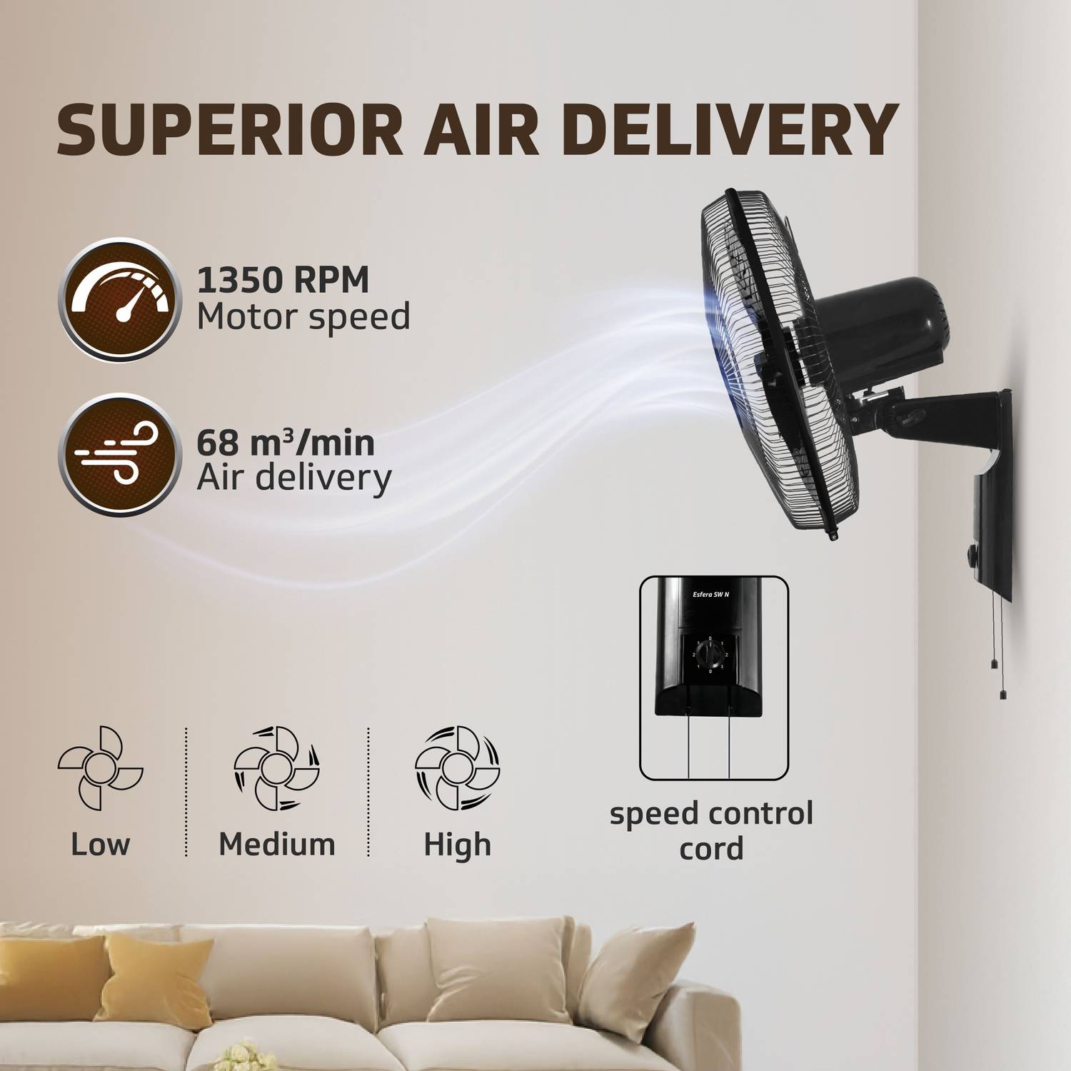 V-Guard Esfera SW N 400 mm Wall Fan Black - Image 3