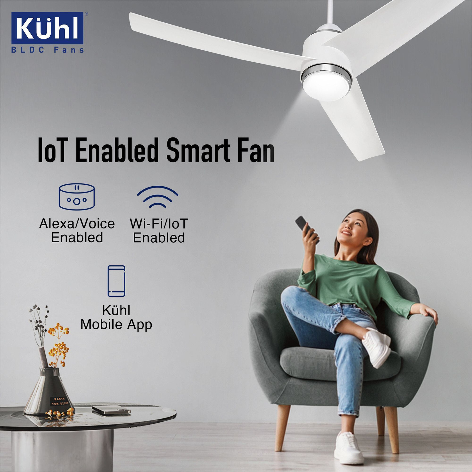 Image of KUHL Windzz K3 1320mm 65% Power Saving BLDC Ceiling Fan|High Air Flow|5 Year Warranty with 5 Year Warranty BLDC Motor with Remote 1320 mm Ceiling Fan