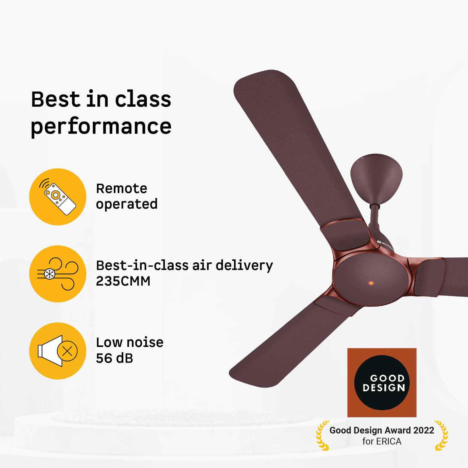 Image of Atomberg Erica Nuvo|Award Winning Designer Fan|High Air Delivery|Low Noise|Elegant Trims with 3 Year Warranty BLDC Motor with Remote 1200 mm Ceiling Fan