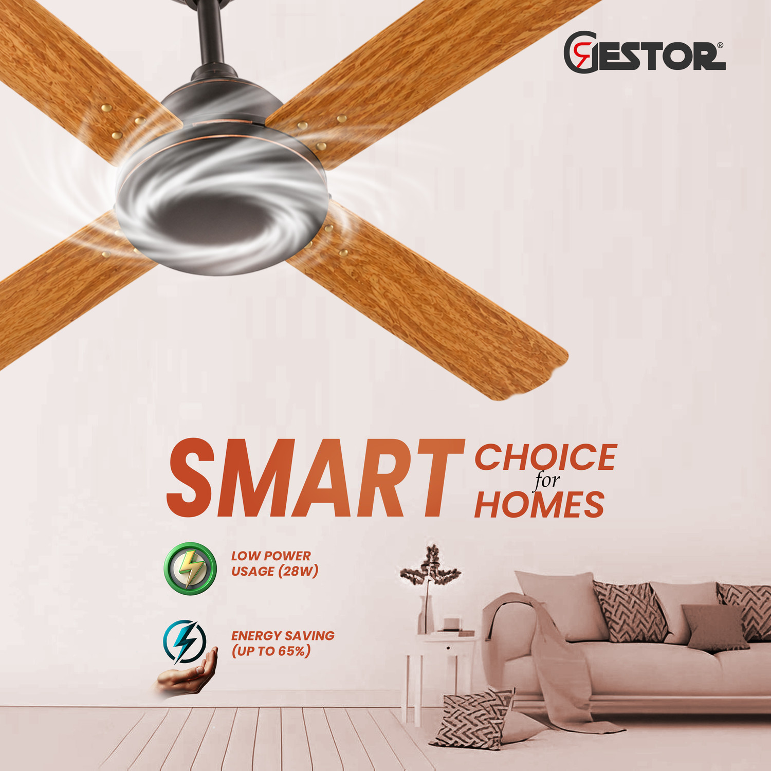 Image of GESTOR Avenzo 202 | 48 inch | Premum Series Super Hi Speed with 5 Year Warranty Anti Dust, BLDC Motor with Remote, Energy Saving, High Air Delivery, Silent Operation 1200 mm Ceiling Fan