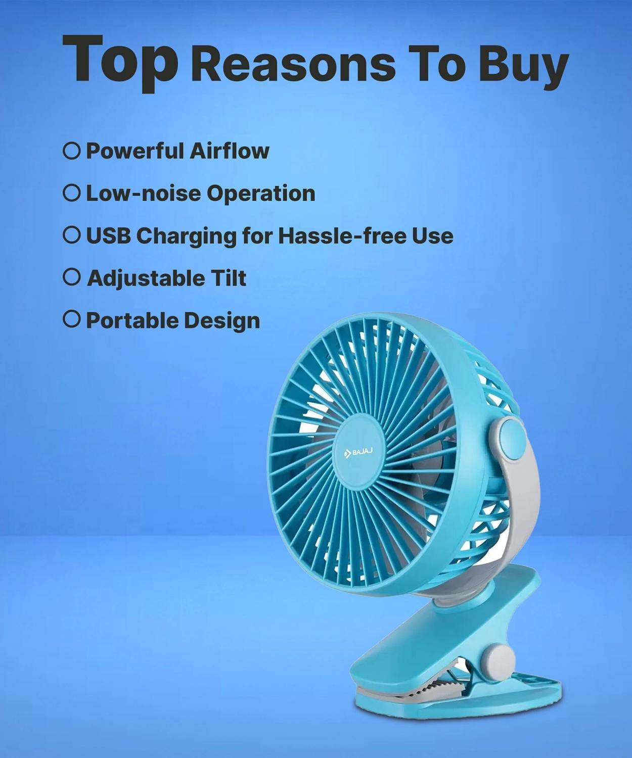 Bajaj Pygmy 110mm 3 Blade Blue Table Fan - Image 3