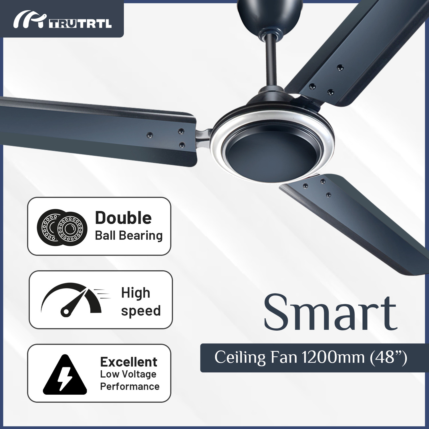 Image of truTRTL Smart Ceiling Fan 1200 mm (48 inch) High-Speed with 2 Year Warranty with 1 Year Warranty 1200 mm Ceiling Fan