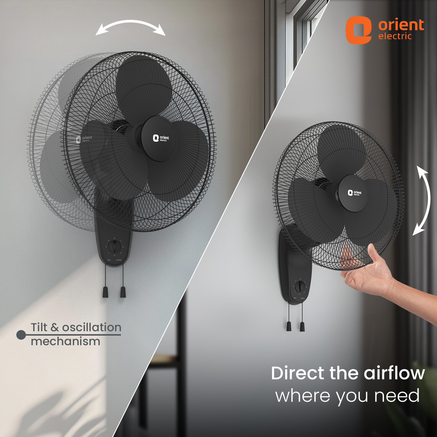 Image of Orient Electric Wall 91 |COP-TER Technology | 100% Copper Motor| Superior Air Delivery | 3 Speed with 2 Year Warranty 400 mm Wall Fan