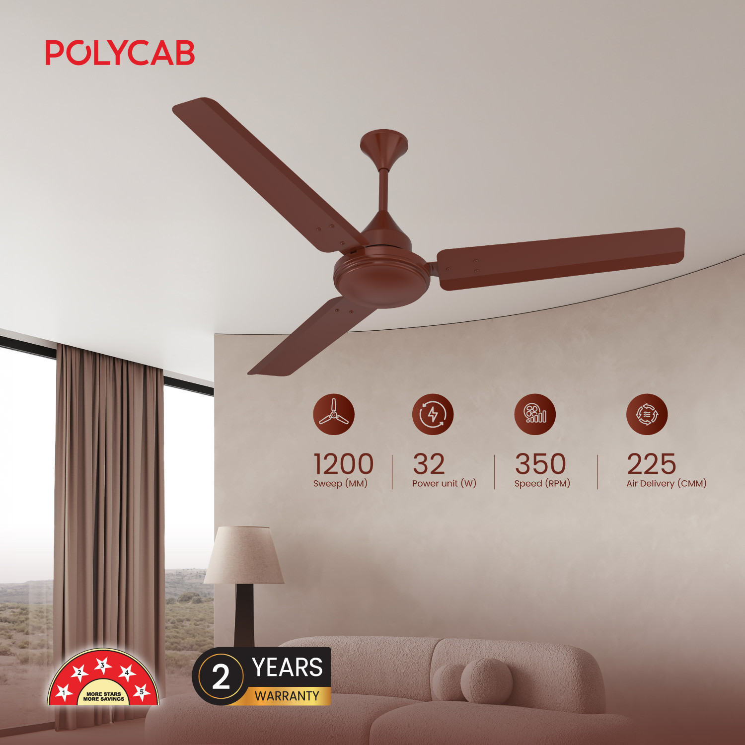 Image of Polycab Airika BLDC 100% CopperHigh Air Delivery with 2 Year Warranty BLDC Motor with Remote 1200 mm Ceiling Fan