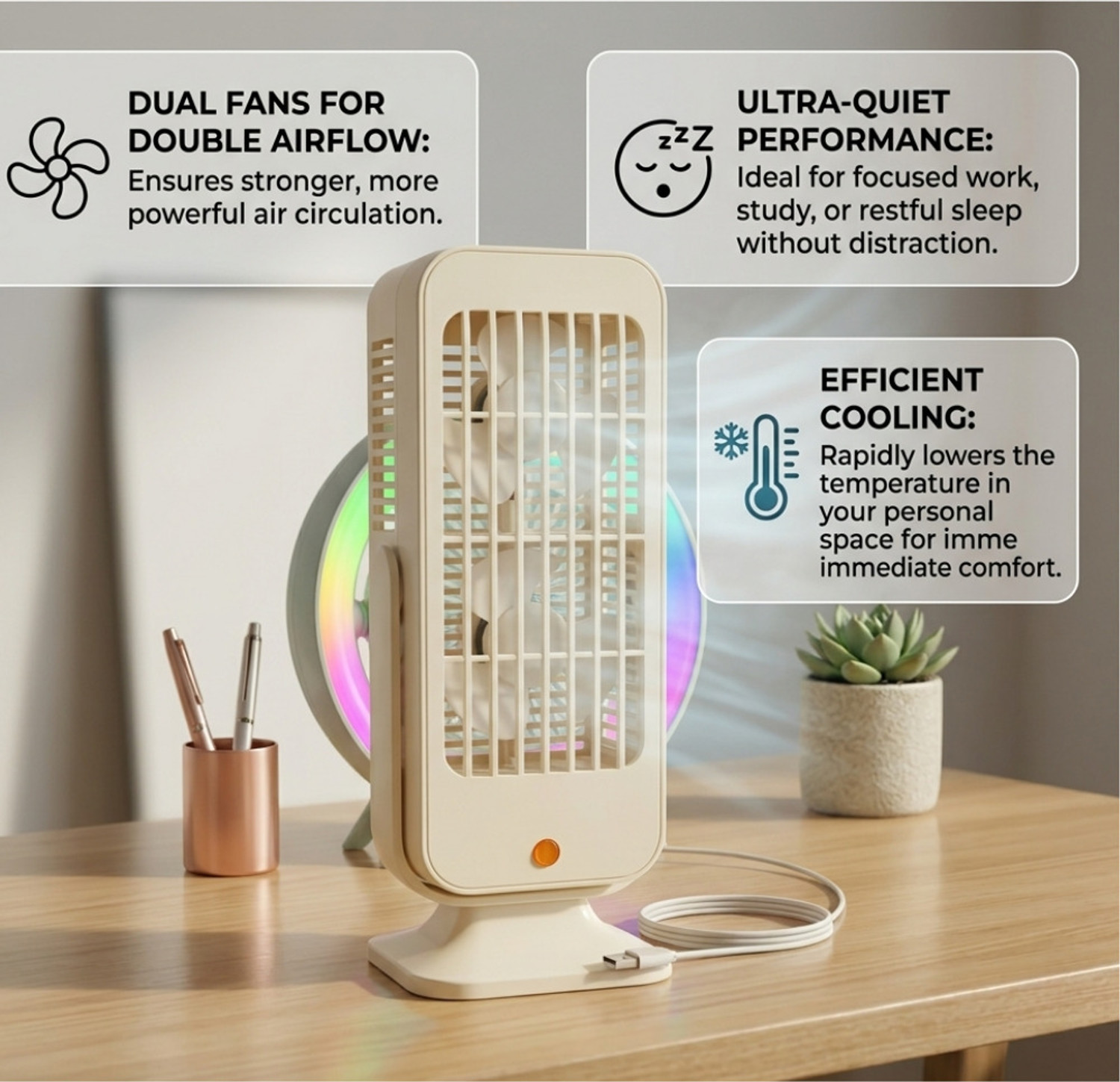 Image of AMNSEXIM USB Desk Fan 90 mm Table Fan